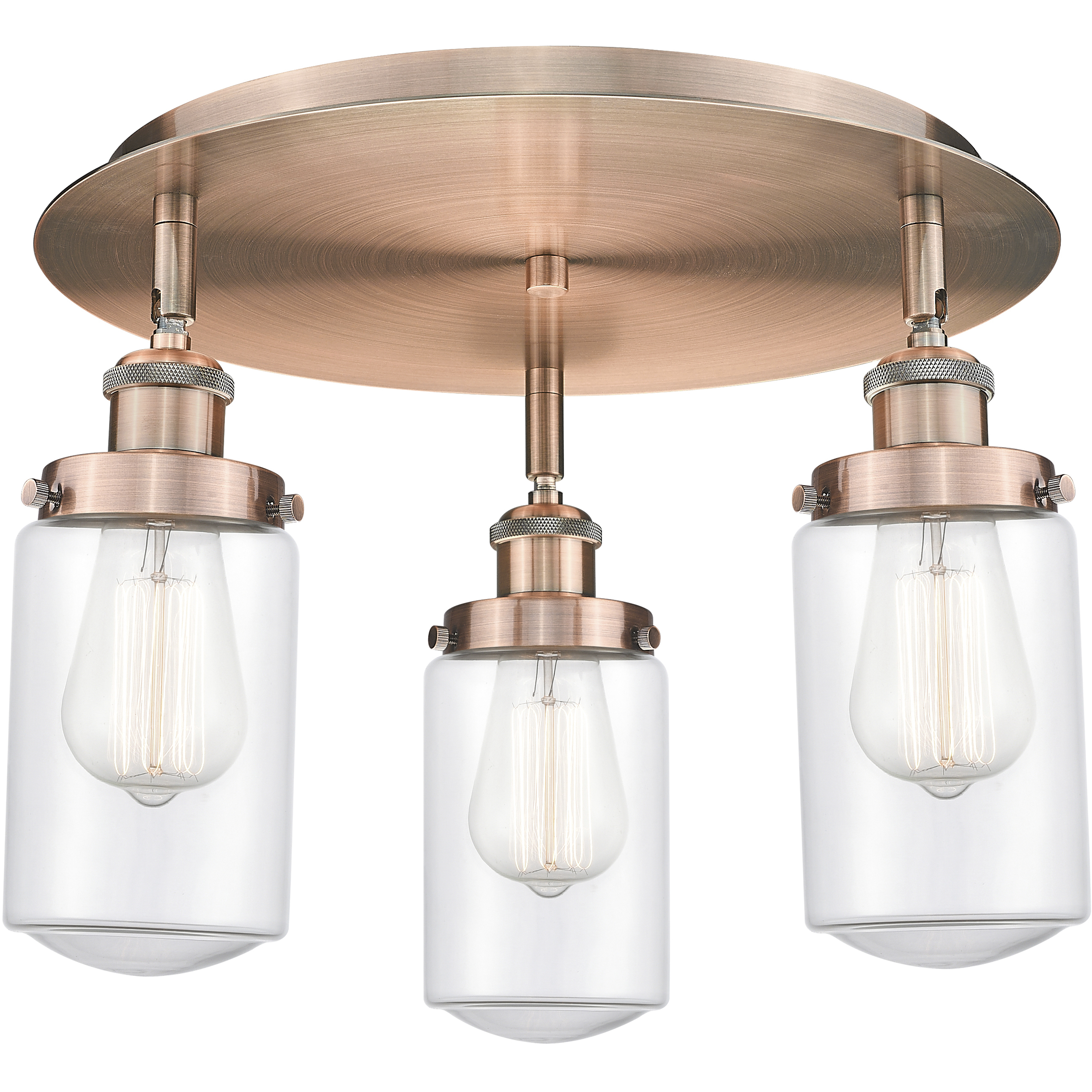 Dover 3 Light 16.25 inch Antique Copper Flush Mount Ceiling Light in Clear