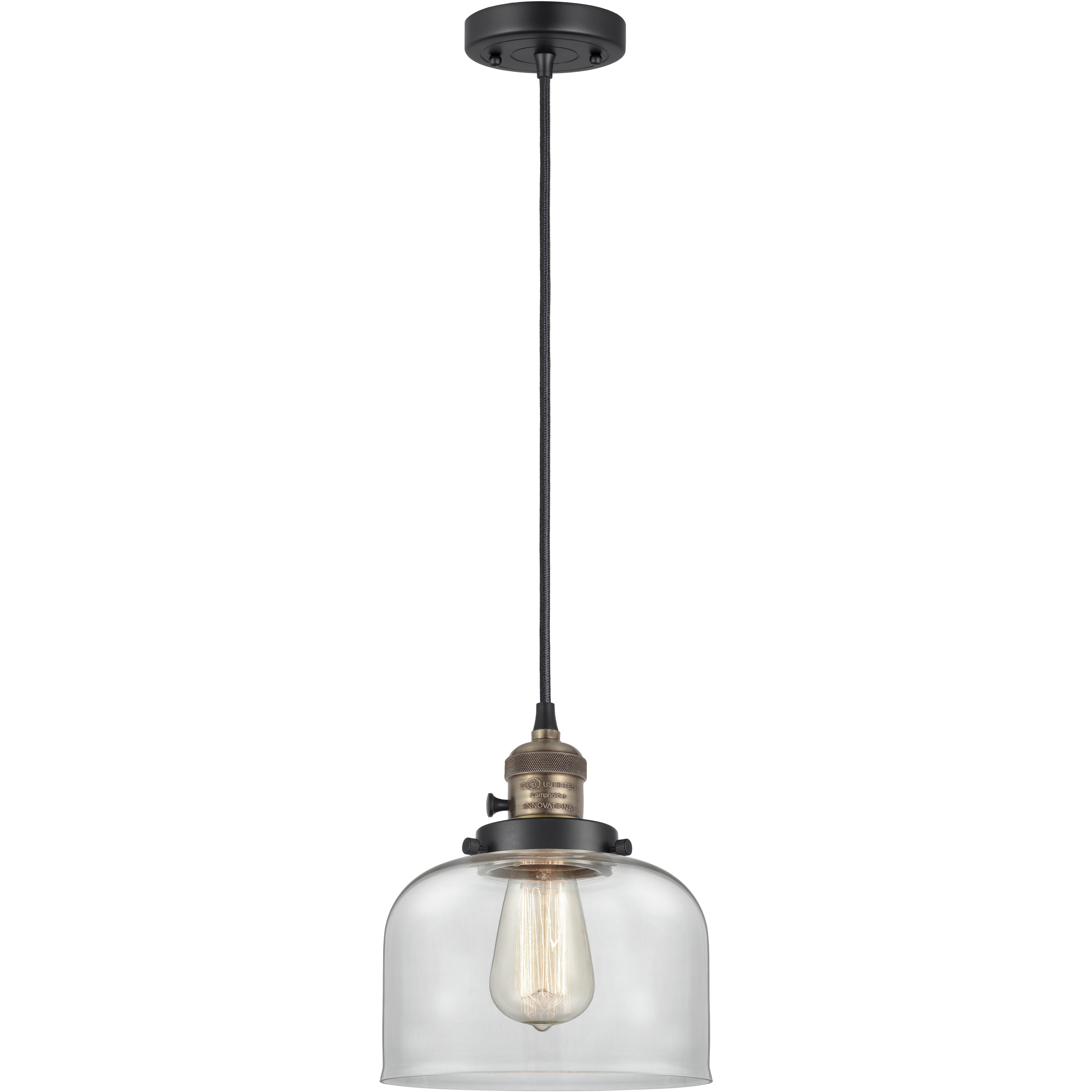 Franklin Restoration Bell LED 8 inch Black Antique Brass Mini Pendant Ceiling Light in Clear