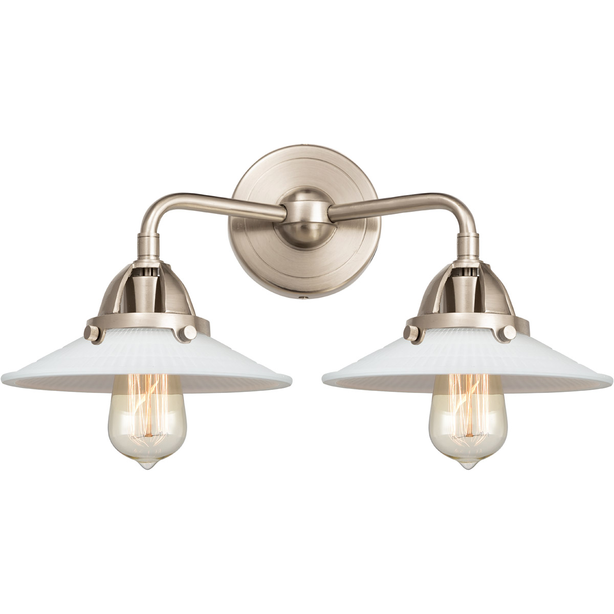 Nouveau 2 Halophane 2 Light 17 inch Brushed Satin Nickel Bath Vanity Light Wall Light in Matte White Halophane Glass
