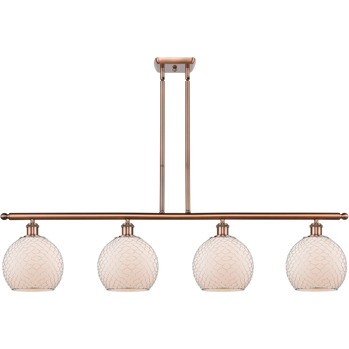 Ballston Farmhouse Chicken Wire 4 Light 48 inch Antique Copper Island Light Ceiling Light, Ballston