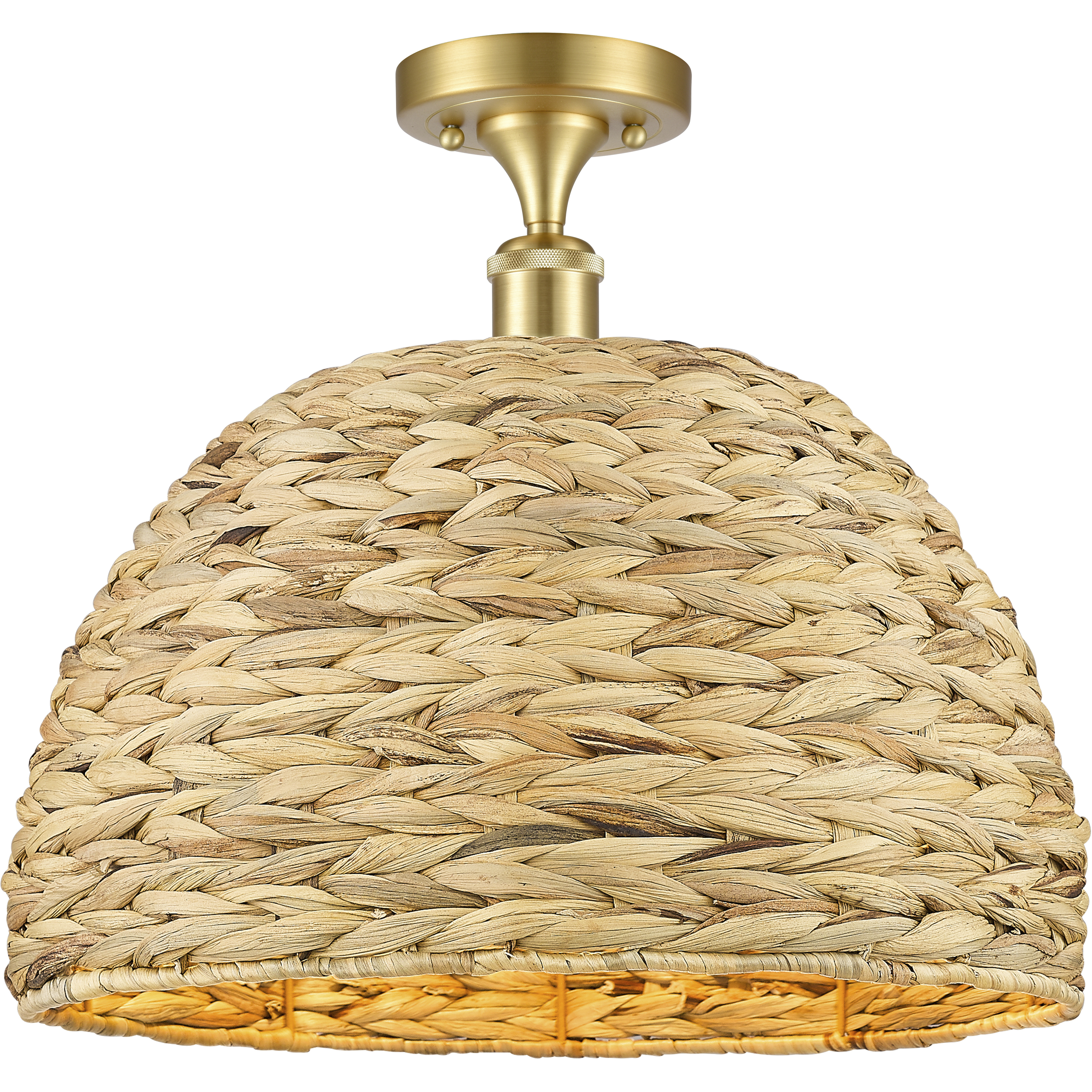 Edison Woven Rattan 1 Light 15.75 inch Satin Gold Semi-Flush Mount Ceiling Light