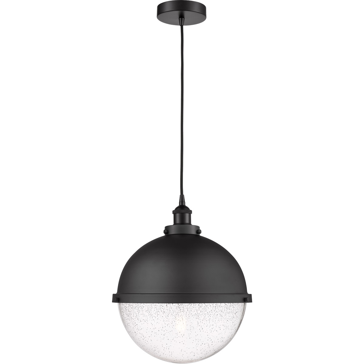 Edison Hampden LED 12.88 inch Matte Black Pendant Ceiling Light in Seedy Glass