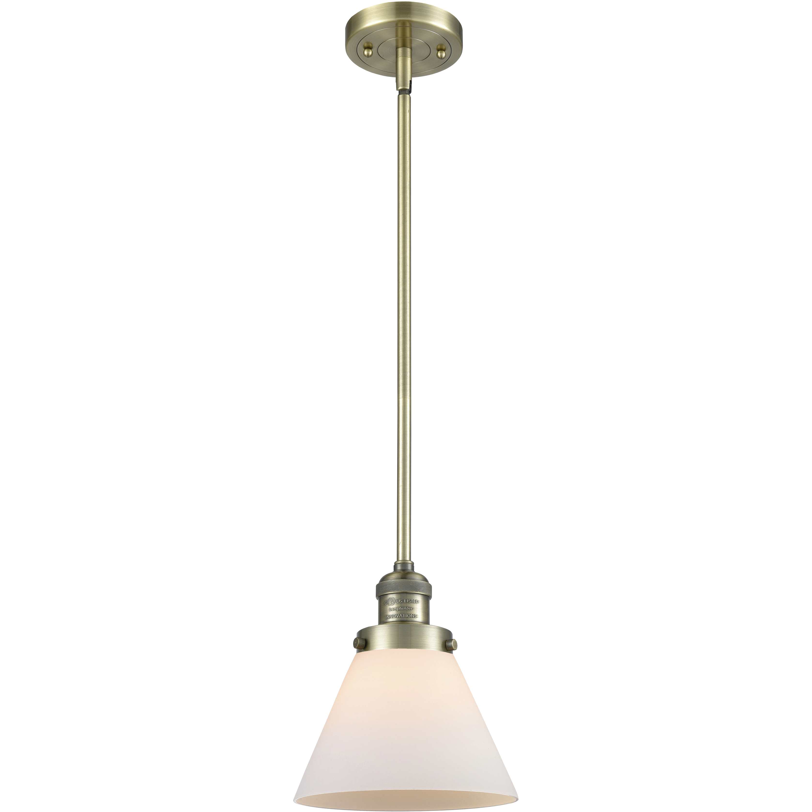 Franklin Restoration Cone 1 Light 8 inch Antique Brass Mini Pendant Ceiling Light in Incandescent, Matte White, Franklin Restoration