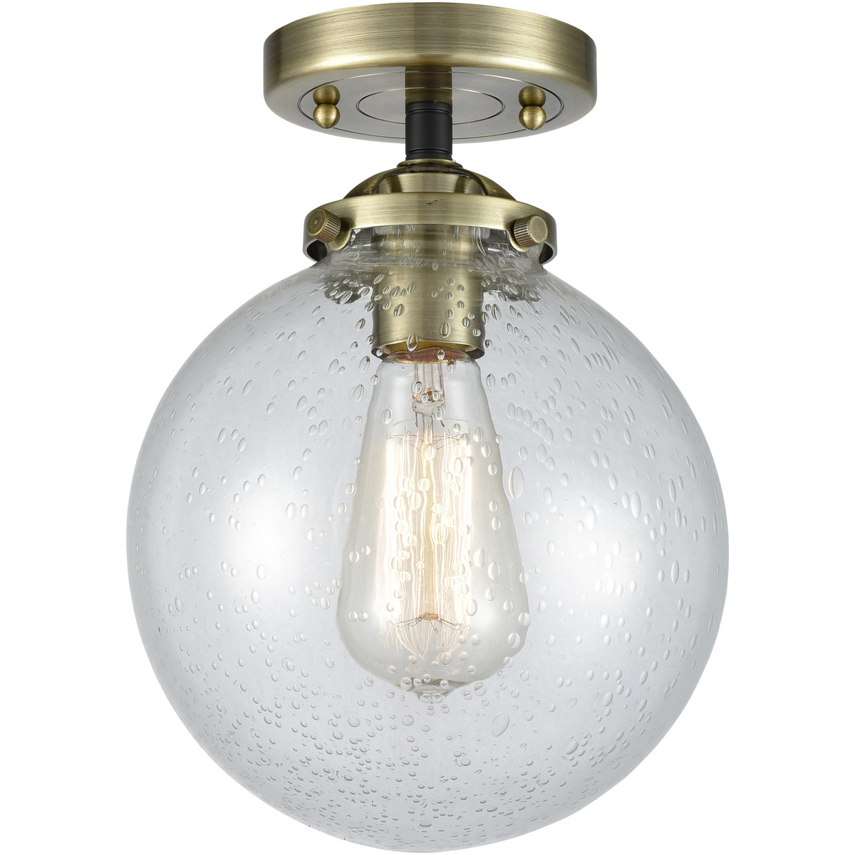 Nouveau XX-Large Beacon 1 Light 12 inch Black Antique Brass Semi-Flush Mount Ceiling Light in Seedy Glass, Nouveau