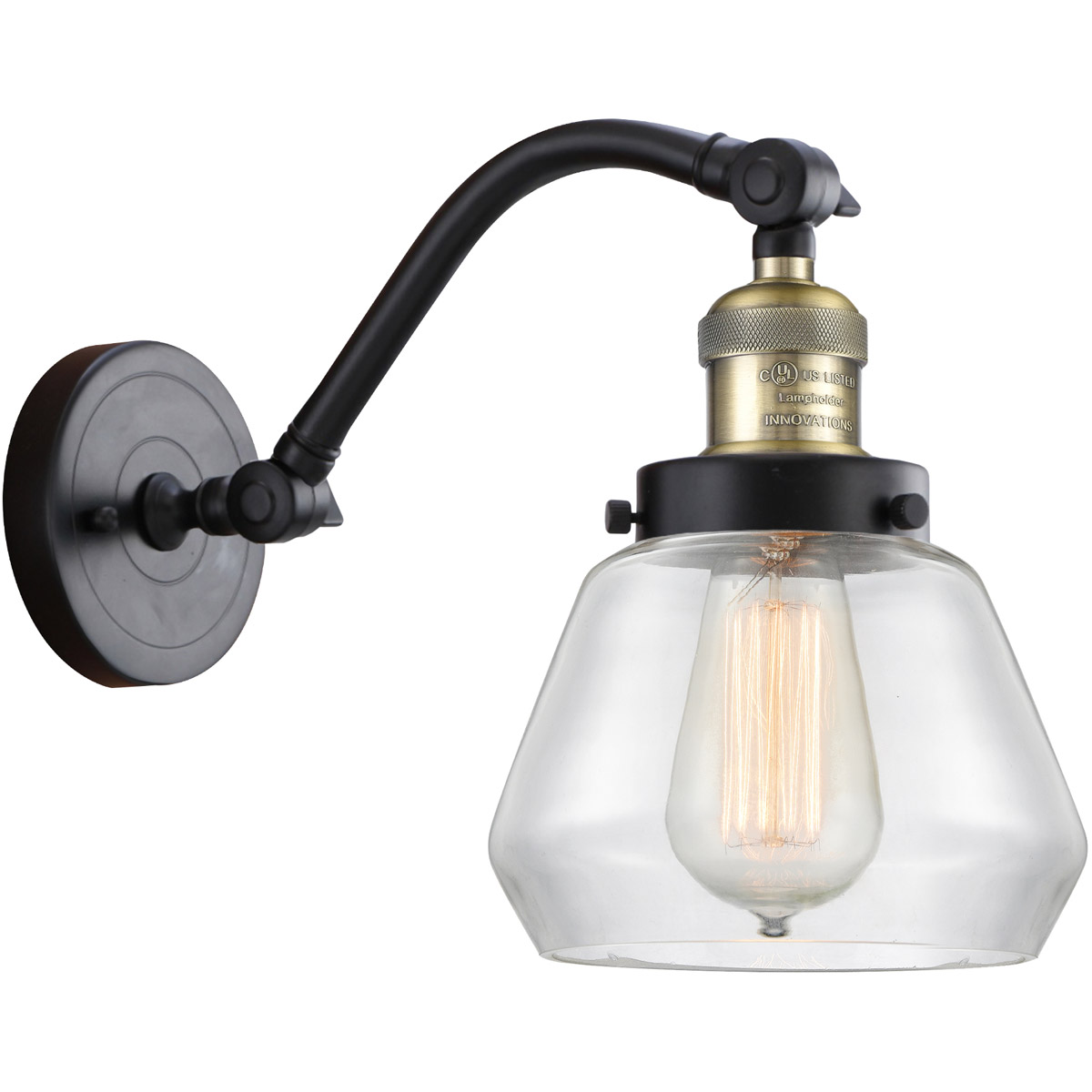 Franklin Restoration Fulton LED 7 inch Black Antique Brass Sconce Wall Light in Clear Glass, Franklin Restoration