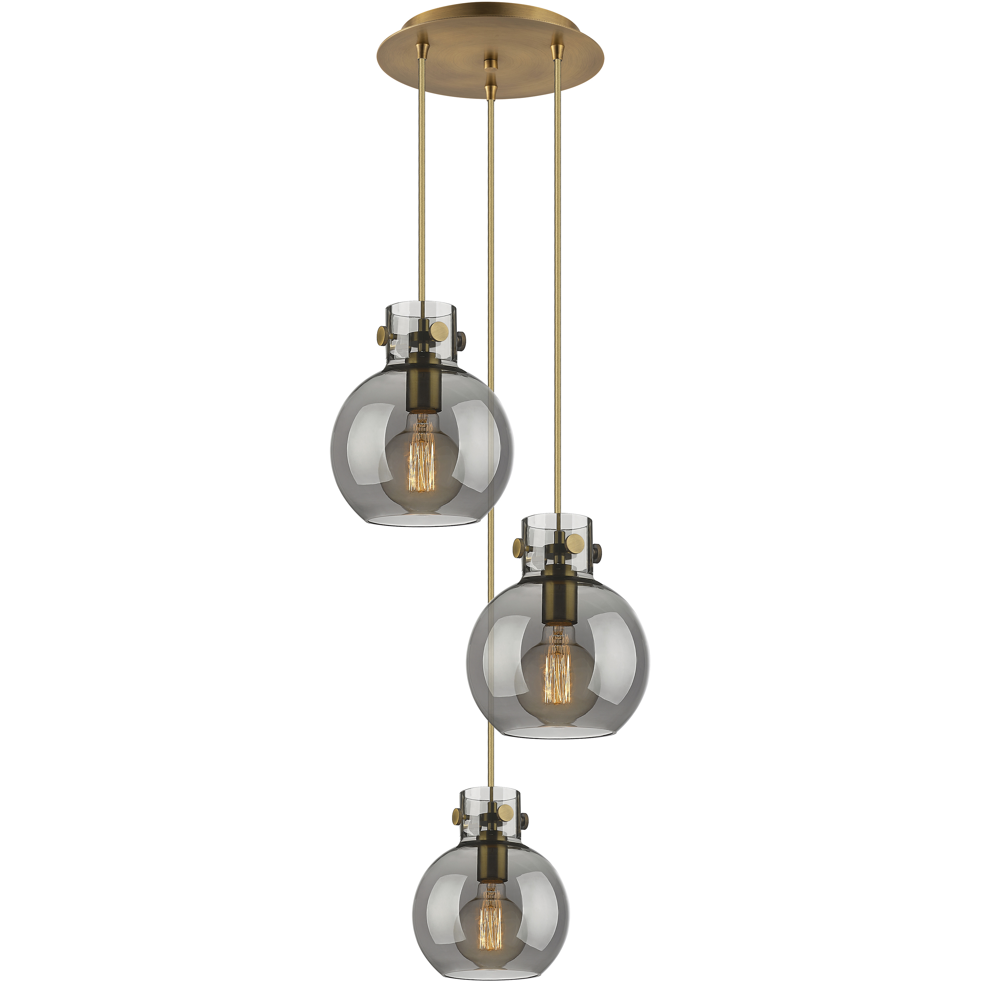 Newton Sphere 3 Light 15.5 inch Brushed Brass Multi Pendant Ceiling Light in Light Smoke Glass