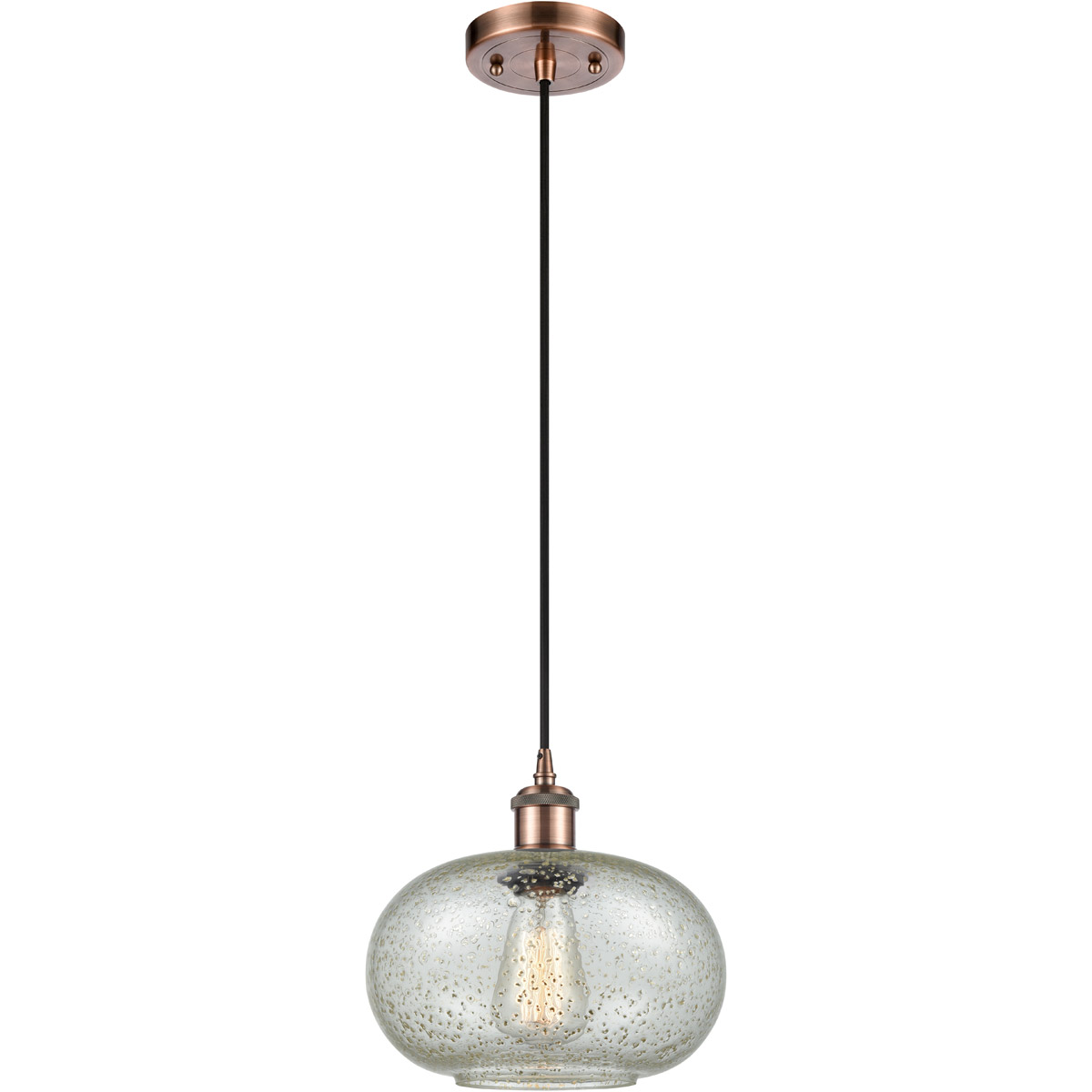 Ballston Gorham 1 Light 9.5 inch Antique Copper Mini Pendant Ceiling Light in Mica Glass, Black Textured, Ballston