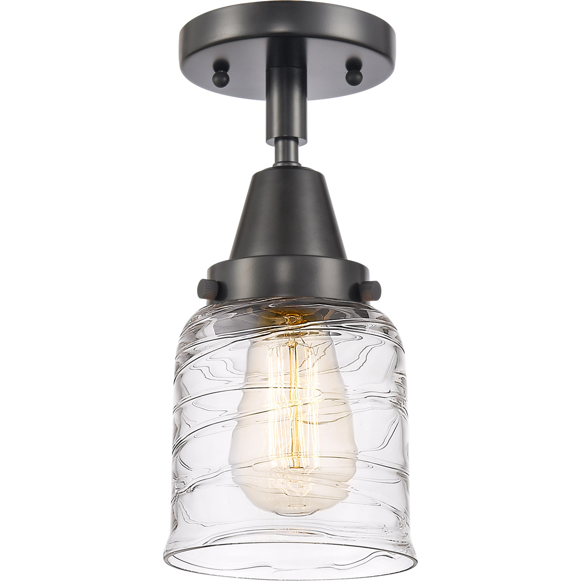 Franklin Restoration Bell LED 5 inch Matte Black Flush Mount Ceiling Light in Deco Swirl Glass