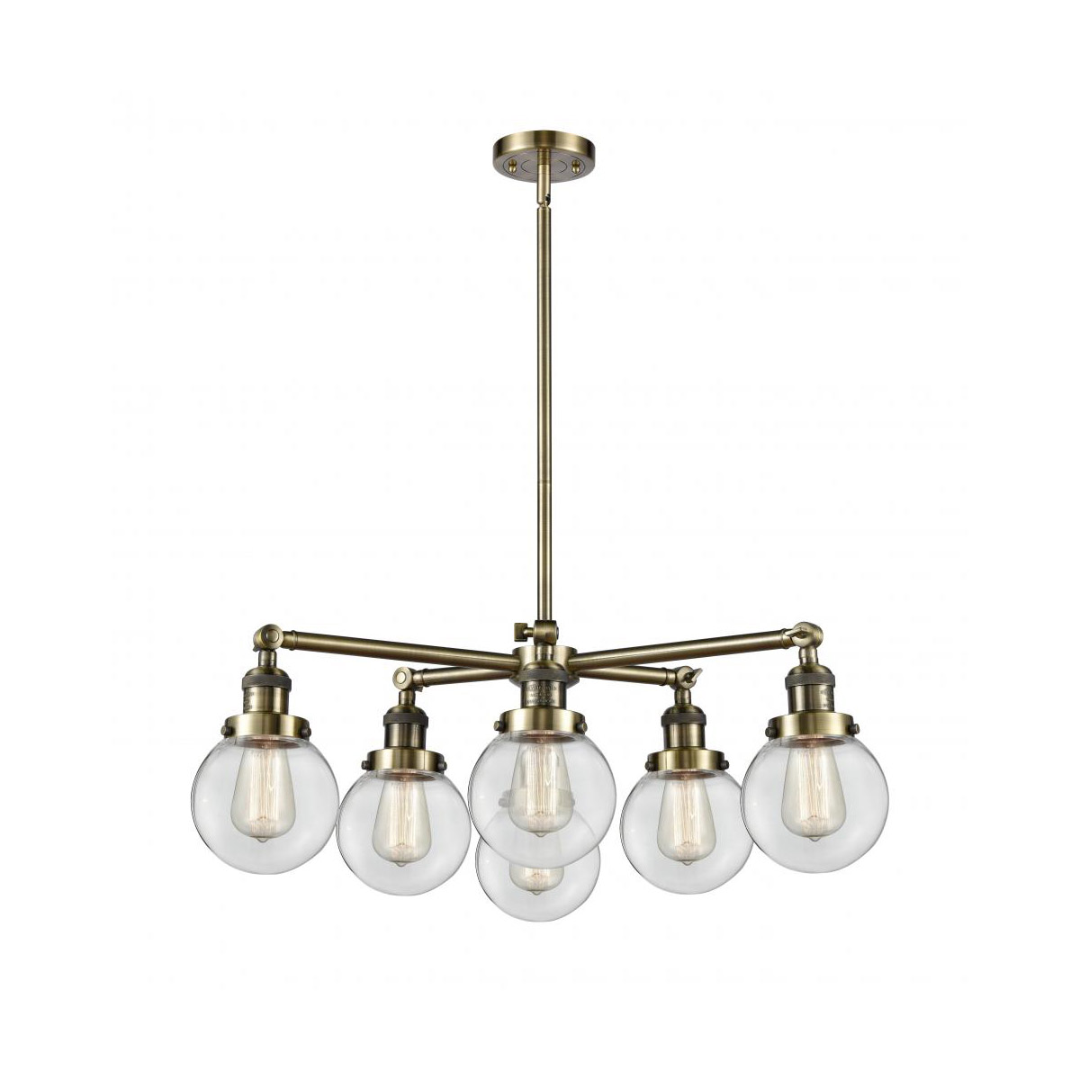 Franklin Restoration X-Large Beacon 6 Light 33 inch Antique Brass Chandelier Ceiling Light in Incandescent, Clear Glass, Franklin Restoration