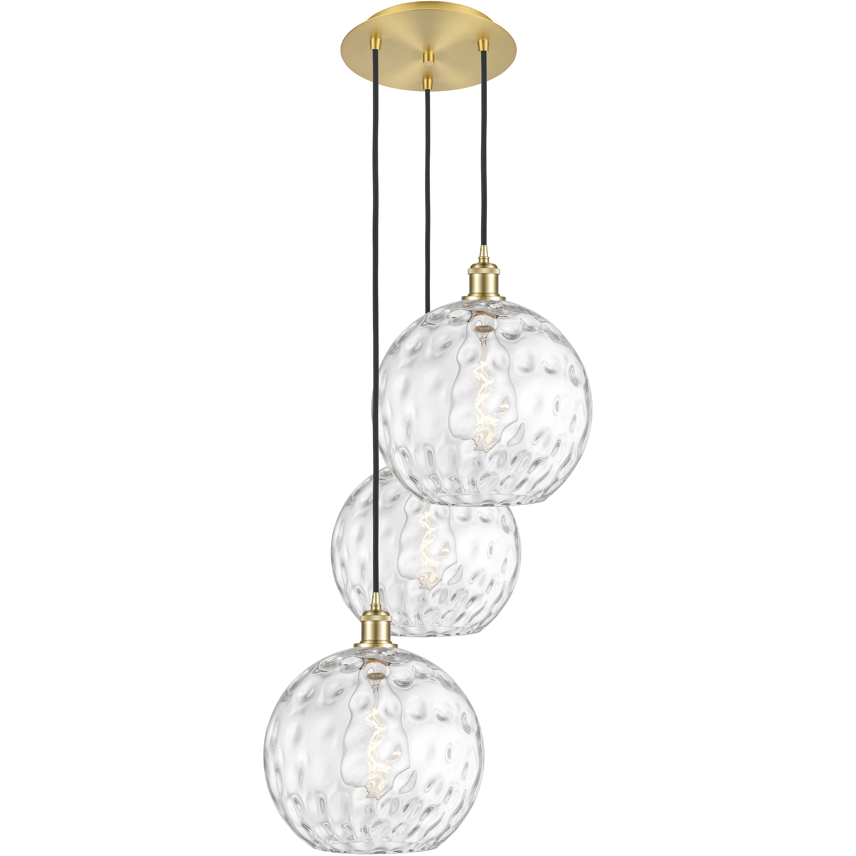 Ballston Athens Water Glass 3 Light 19 inch Satin Gold Multi-Pendant Ceiling Light