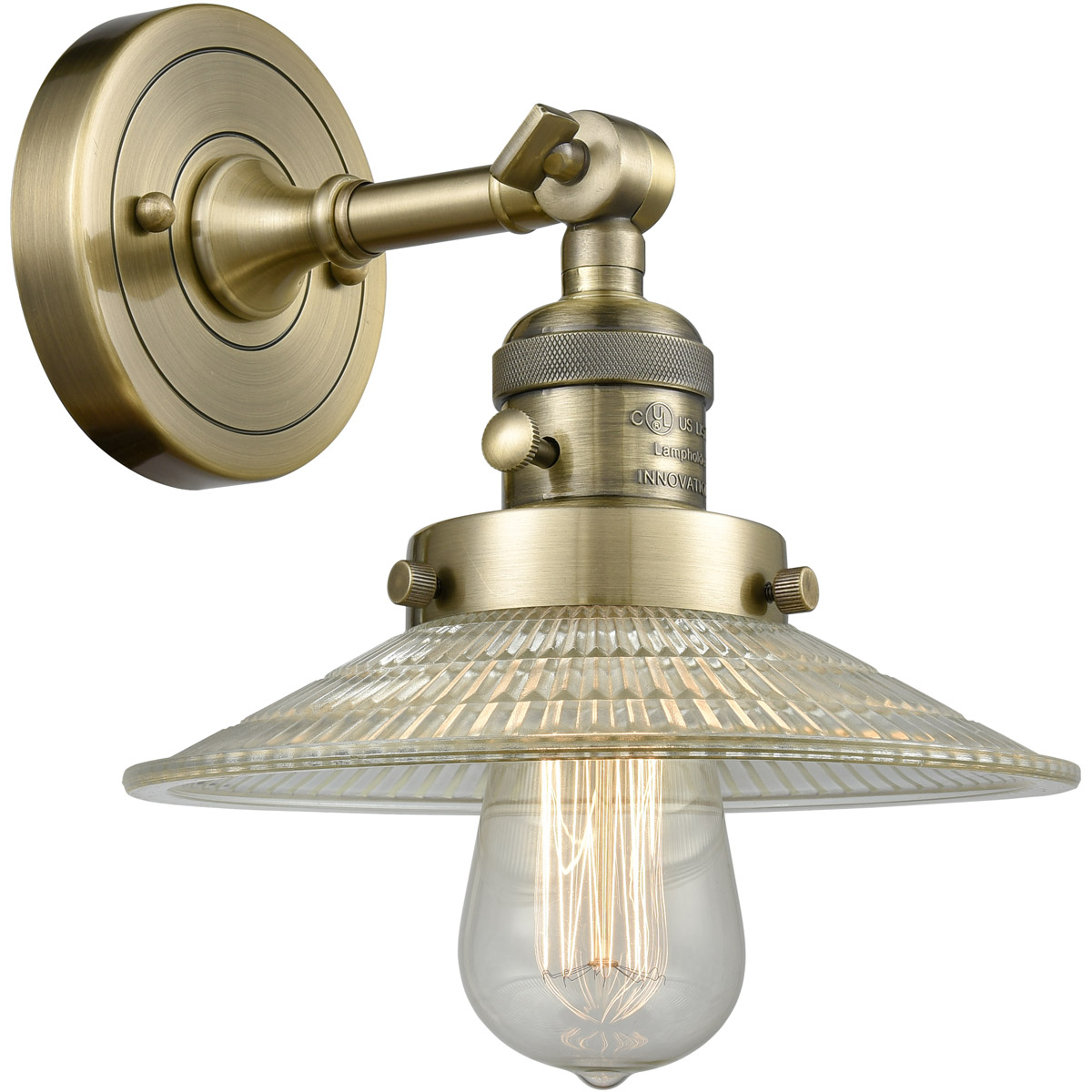Franklin Restoration Halophane 1 Light 9 inch Antique Brass Sconce Wall Light in Clear Halophane Glass, Franklin Restoration