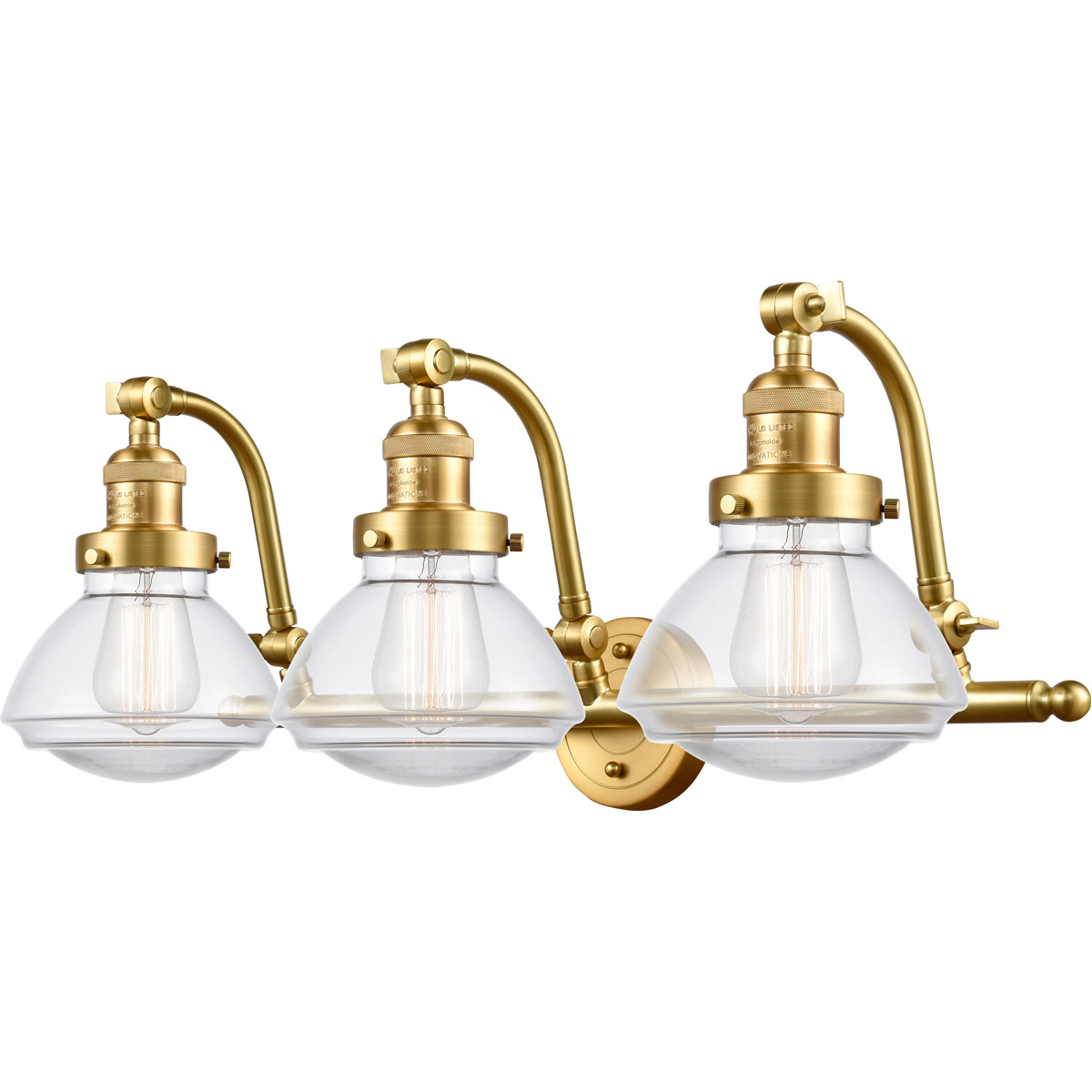 Franklin Restoration Olean 3 Light 29 inch Satin Gold Bath Vanity Light Wall Light in Clear Glass, Franklin Restoration