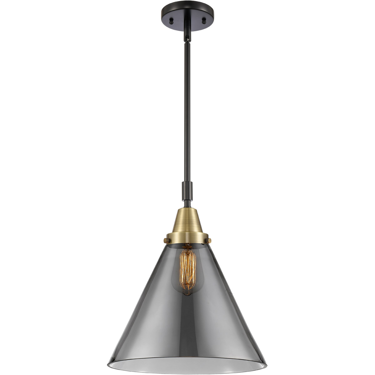 Franklin Restoration X-Large Cone 1 Light 12 inch Black Antique Brass Mini Pendant Ceiling Light in Light Smoke Glass