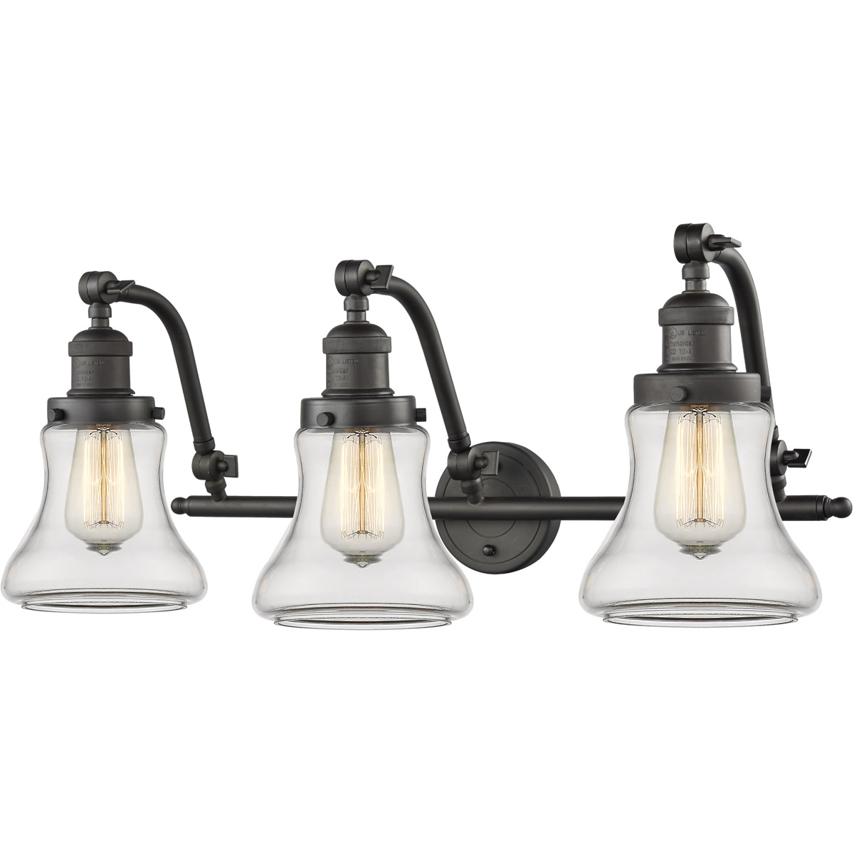 Franklin Restoration Bellmont 3 Light 28 inch Oil Rubbed Bronze Bath Vanity Light Wall Light in Clear Glass, Franklin Restoration