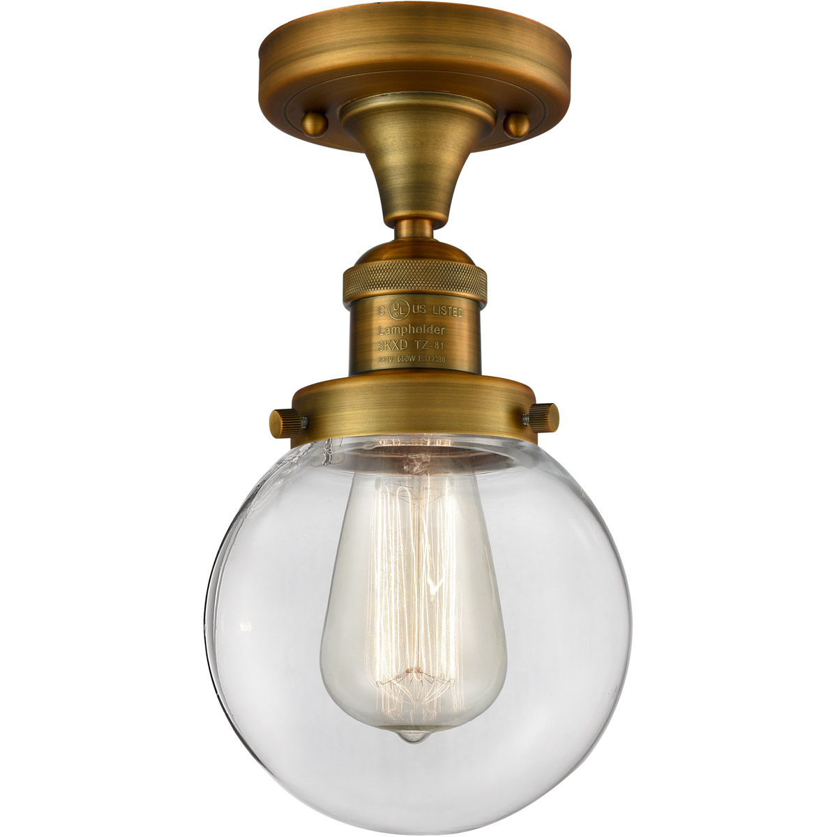 Franklin Restoration XX-Large Beacon LED 12 inch Brushed Brass Semi-Flush Mount Ceiling Light in Clear Glass, Franklin Restoration