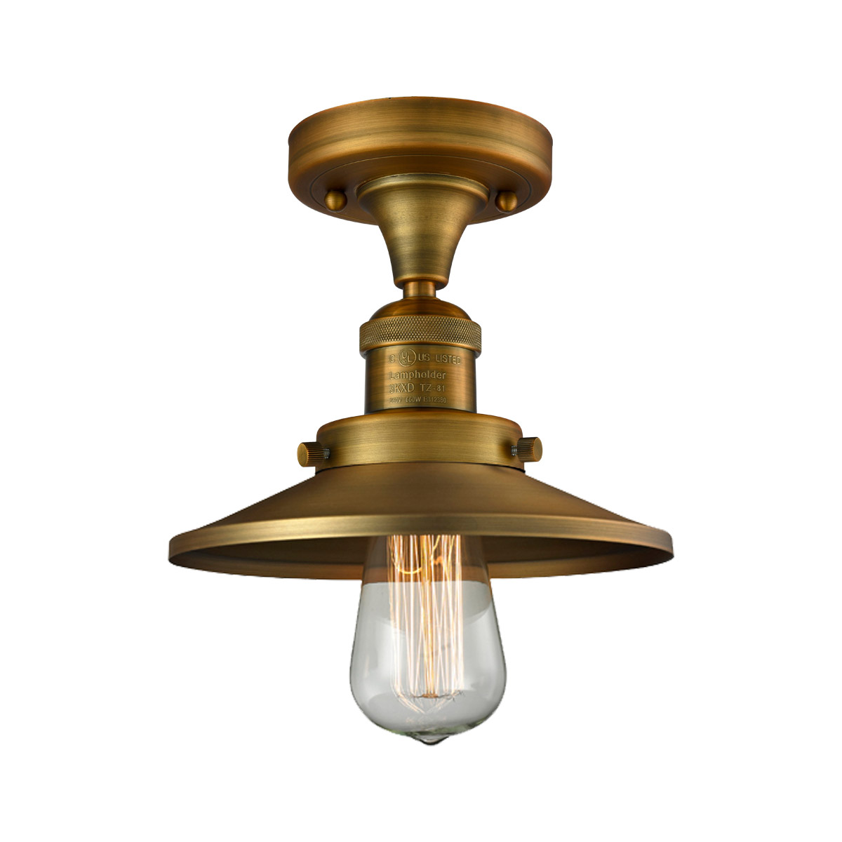 Franklin Restoration Railroad 1 Light 7 inch Brushed Brass Semi-Flush Mount Ceiling Light, Franklin Restoration