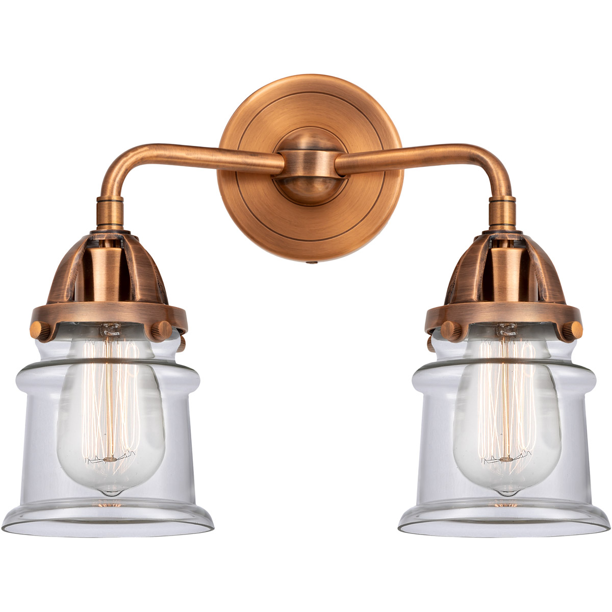 Nouveau 2 Small Canton 2 Light 13 inch Antique Copper Bath Vanity Light Wall Light in Clear Glass