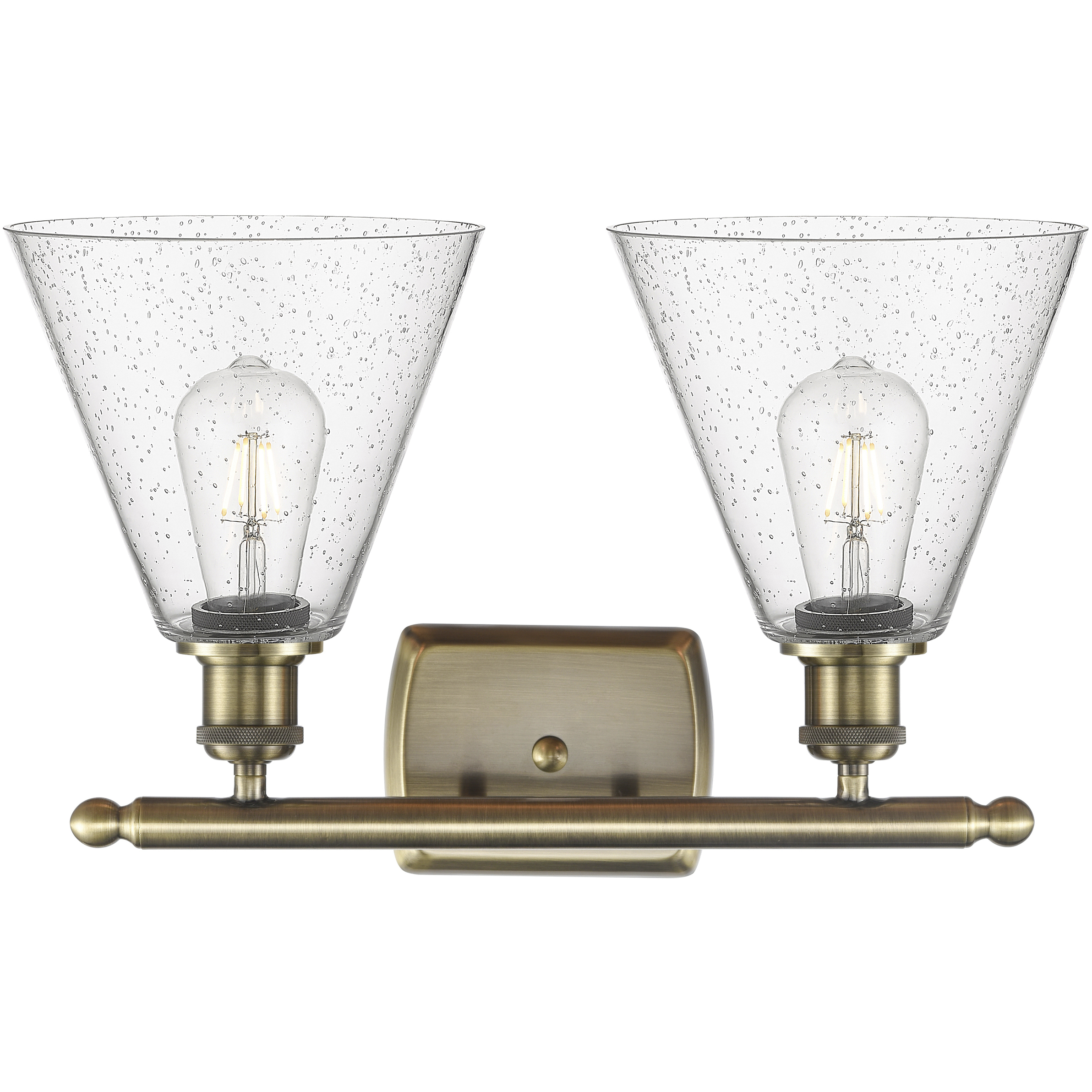 Ballston Ballston Cone 2 Light 18 inch Antique Brass Bath Vanity Light Wall Light in Seedy Glass