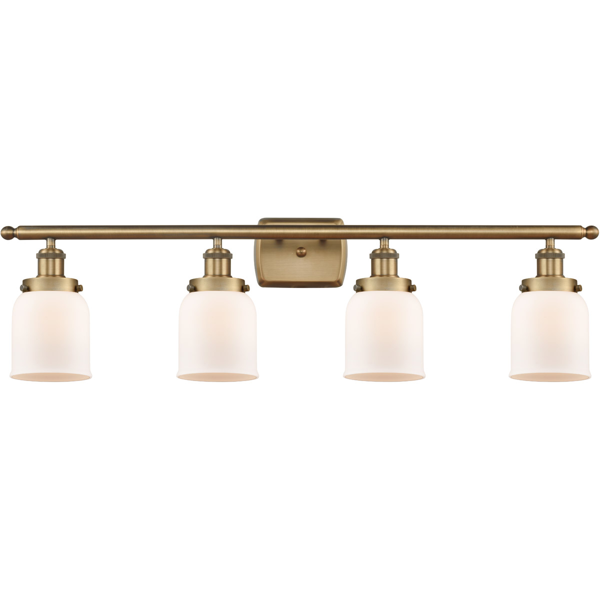 Ballston Small Bell 4 Light 36 inch Brushed Brass Bath Vanity Light Wall Light in Matte White Glass