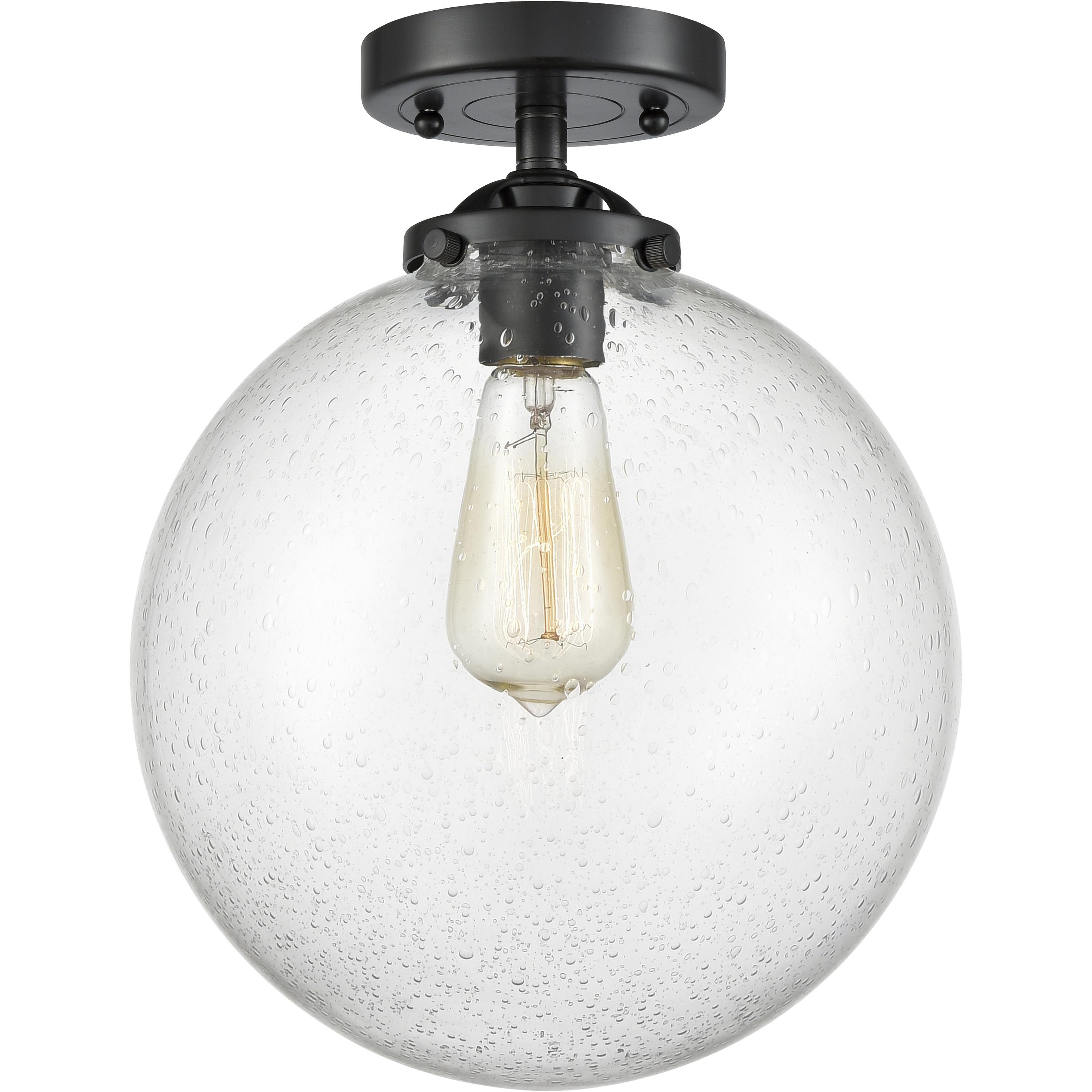 Nouveau X-Large Beacon LED 10 inch Black Antique Brass Semi-Flush Mount Ceiling Light in Seedy Glass, Nouveau
