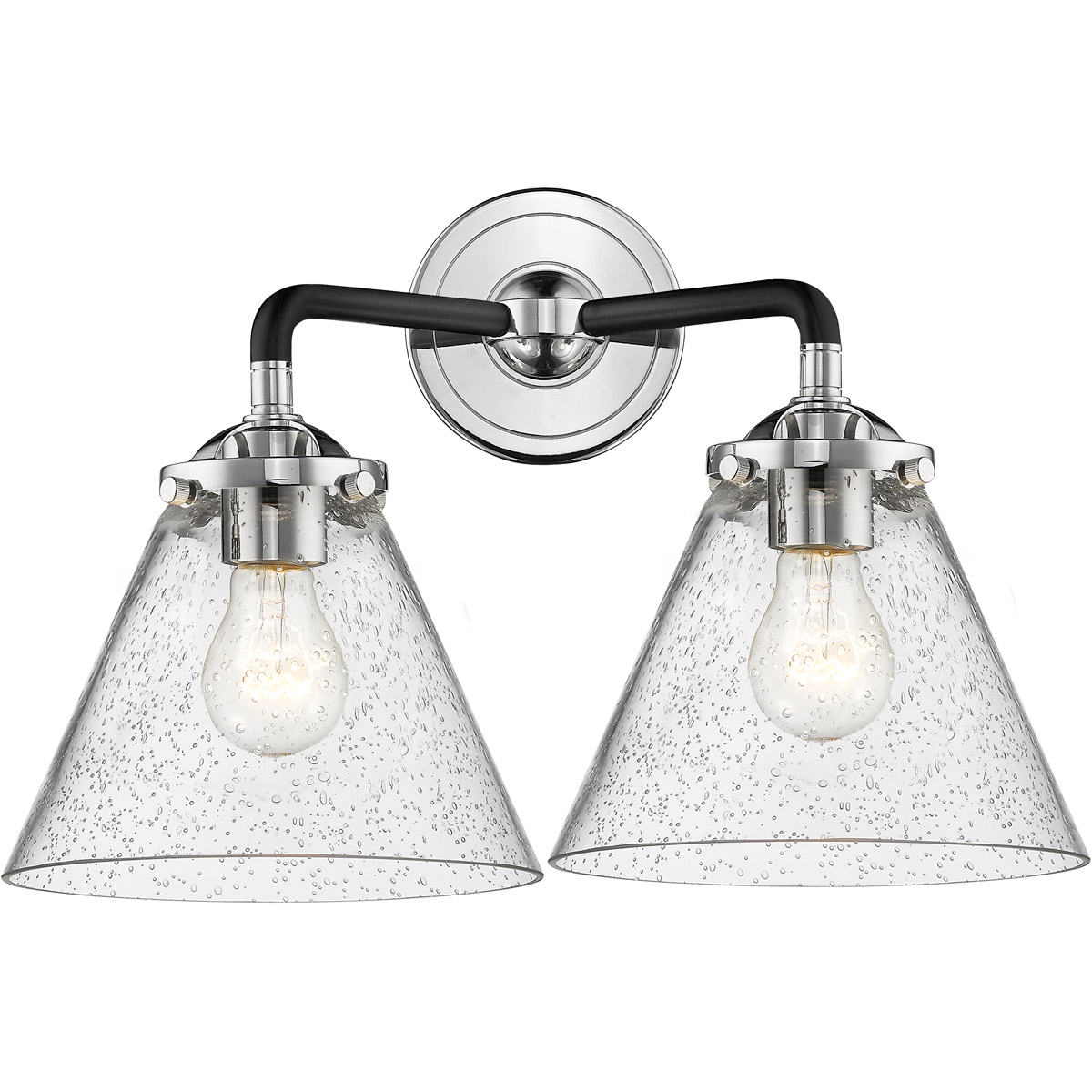 Nouveau Large Cone LED 16 inch Black Polished Nickel Bath Vanity Light Wall Light in Seedy Glass, Nouveau