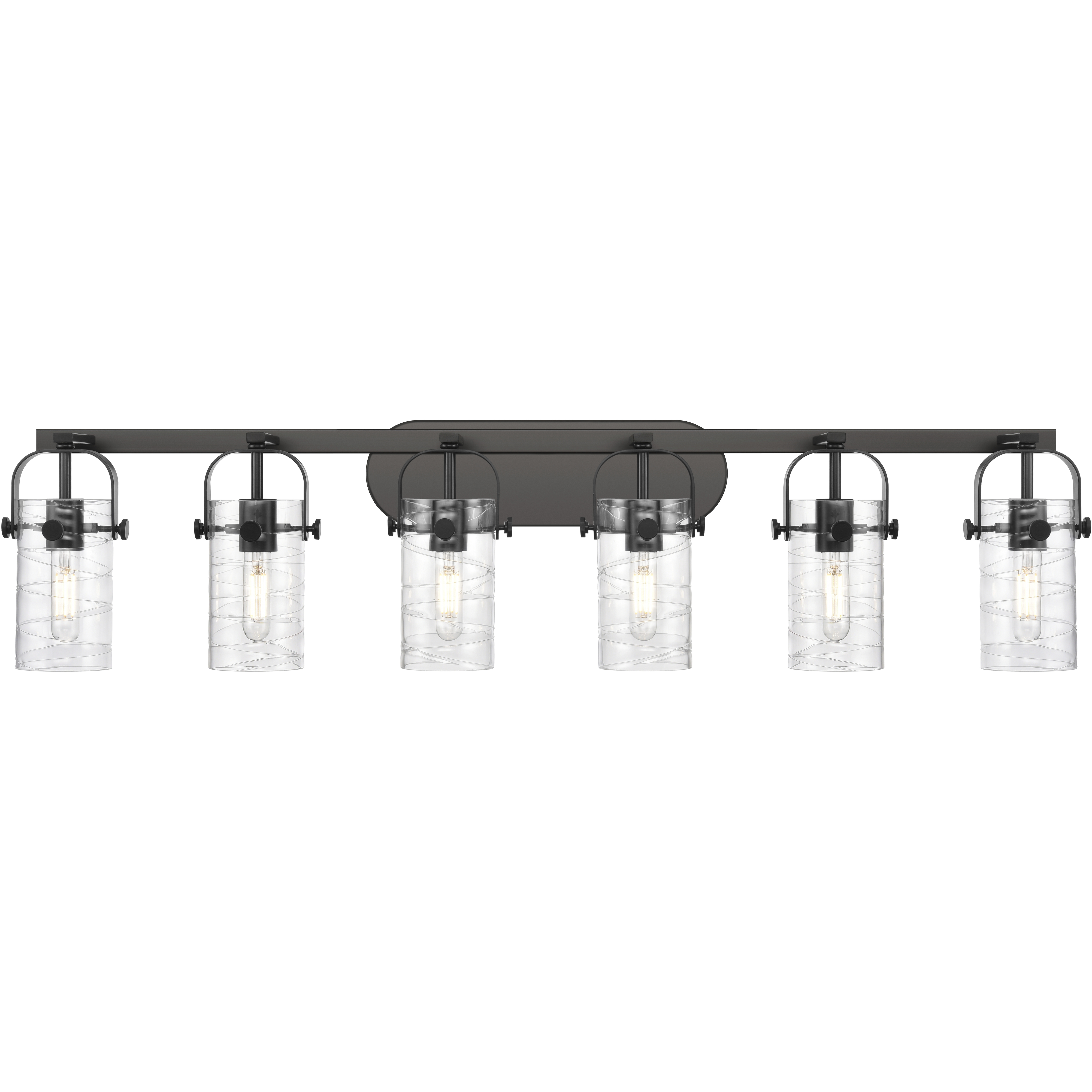 Pilaster II Cylinder 6 Light 43.88 inch Matte Black Bath Vanity Light Wall Light in Deco Swirl Glass