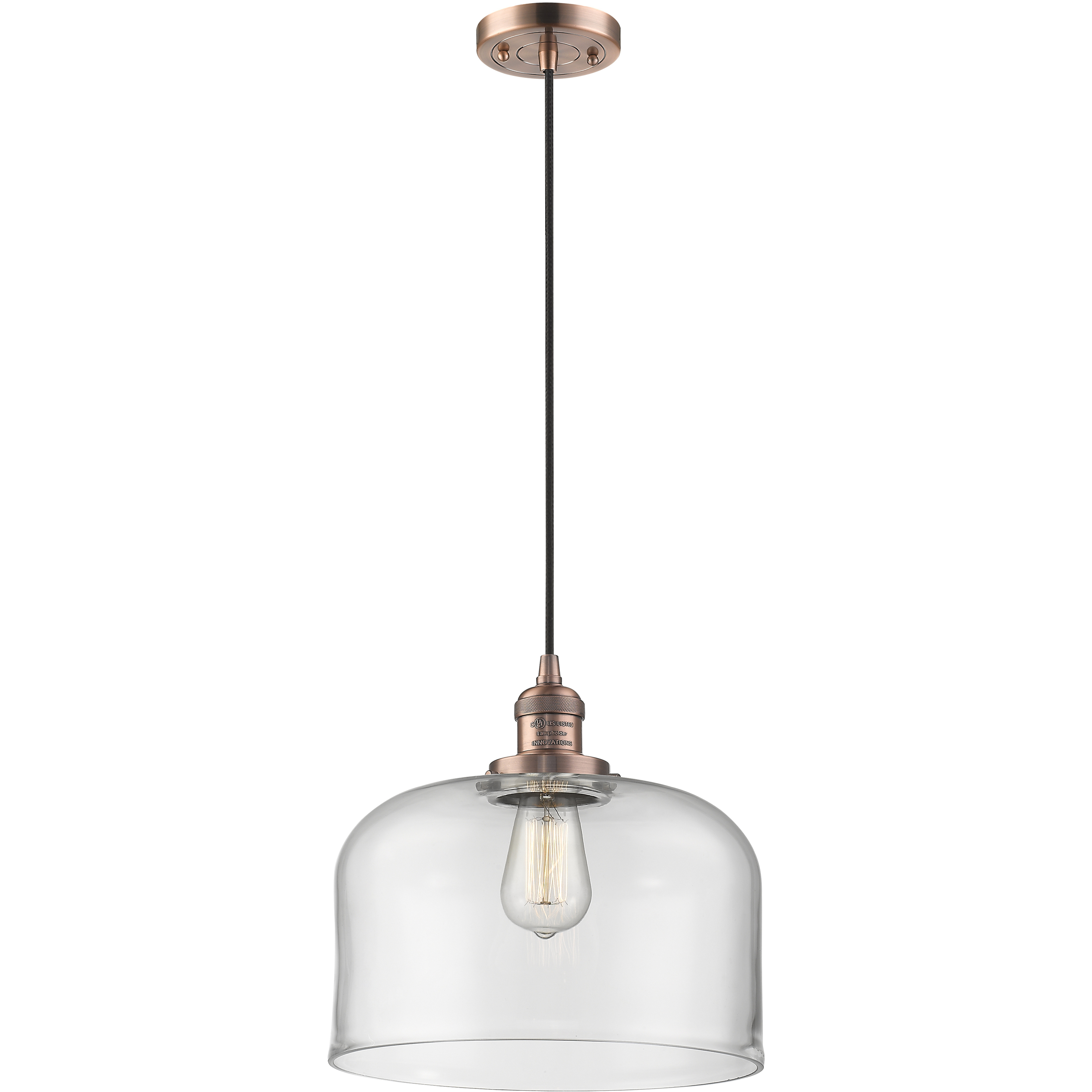Franklin Restoration Bell LED 12 inch Antique Copper Mini Pendant Ceiling Light in Clear, Franklin Restoration