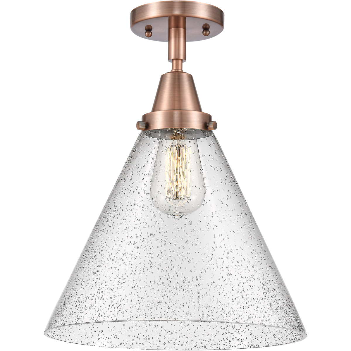 Franklin Restoration X-Large Cone 1 Light 12 inch Antique Copper Flush Mount Ceiling Light in Seedy Glass