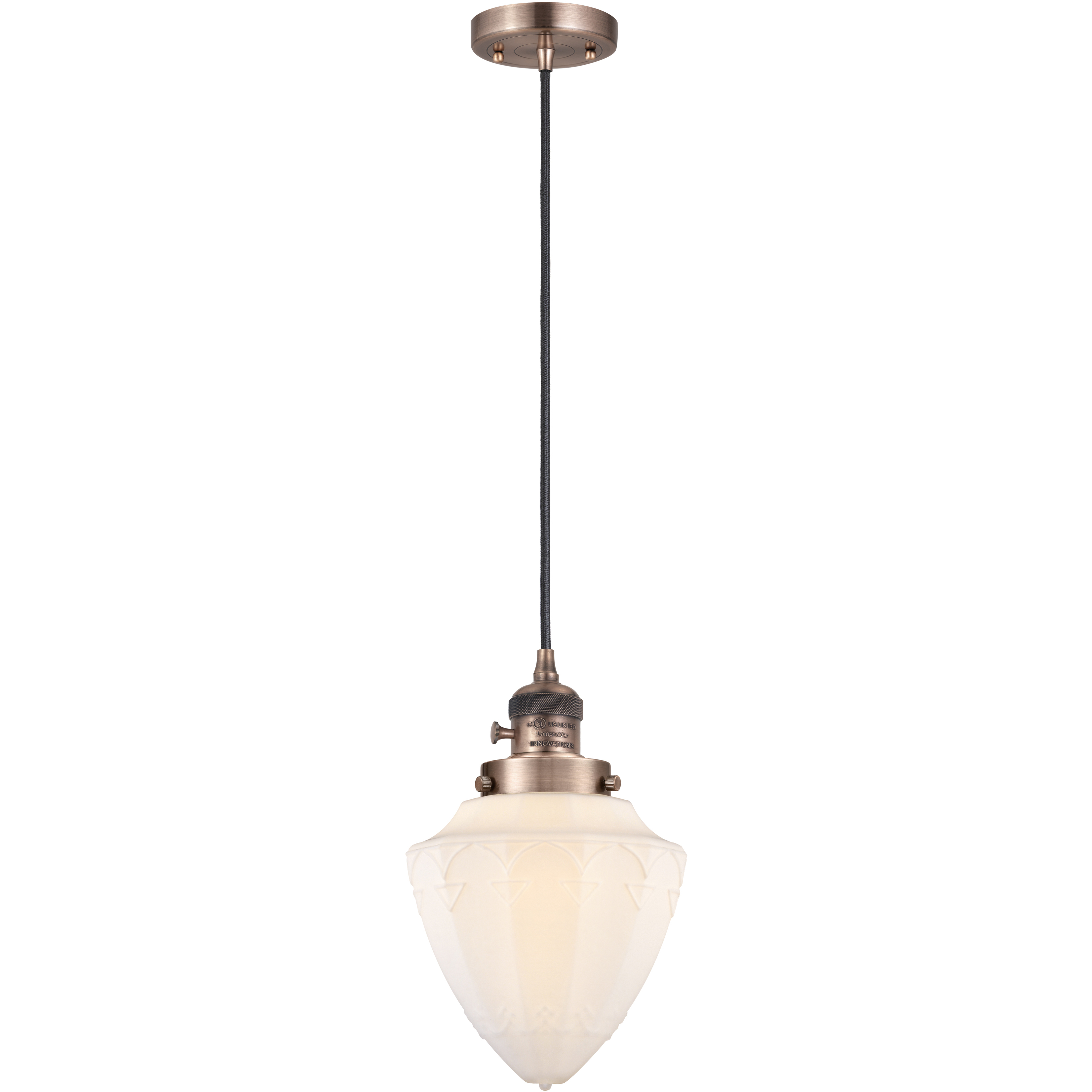 Franklin Restoration Bullet 1 Light 7 inch Antique Copper Mini Pendant Ceiling Light in Incandescent, Matte White