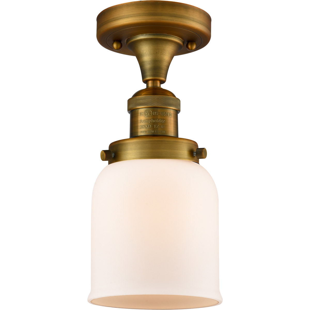 Franklin Restoration Small Bell LED 5 inch Brushed Brass Semi-Flush Mount Ceiling Light in Matte White Glass, Franklin Restoration