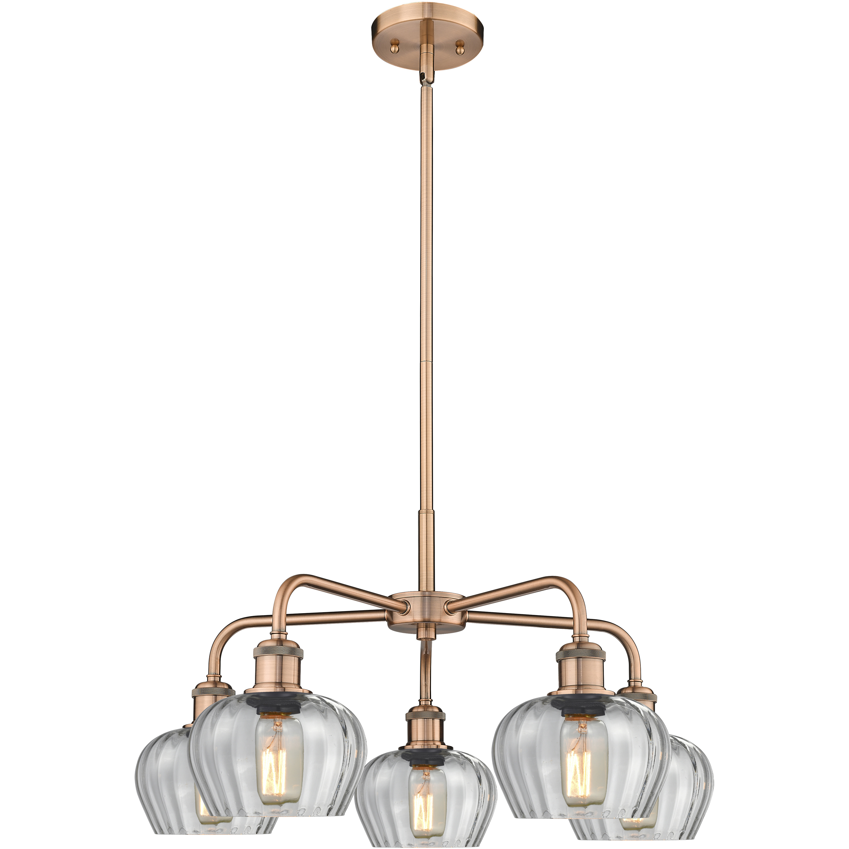 Fenton 5 Light 24.5 inch Antique Copper Chandelier Ceiling Light in Clear Glass