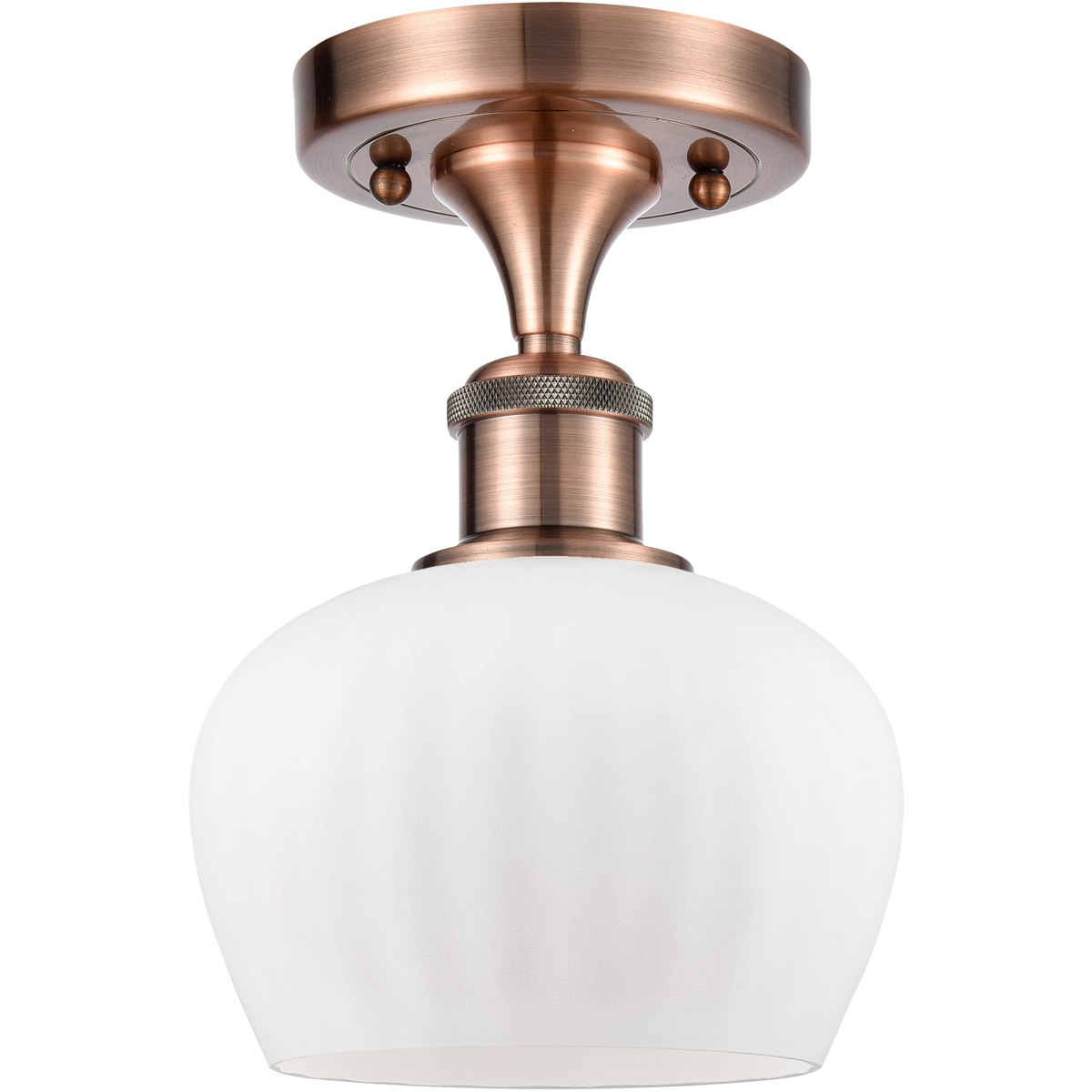 Ballston Fenton LED 7 inch Antique Copper Semi-Flush Mount Ceiling Light in Matte White Glass, Ballston