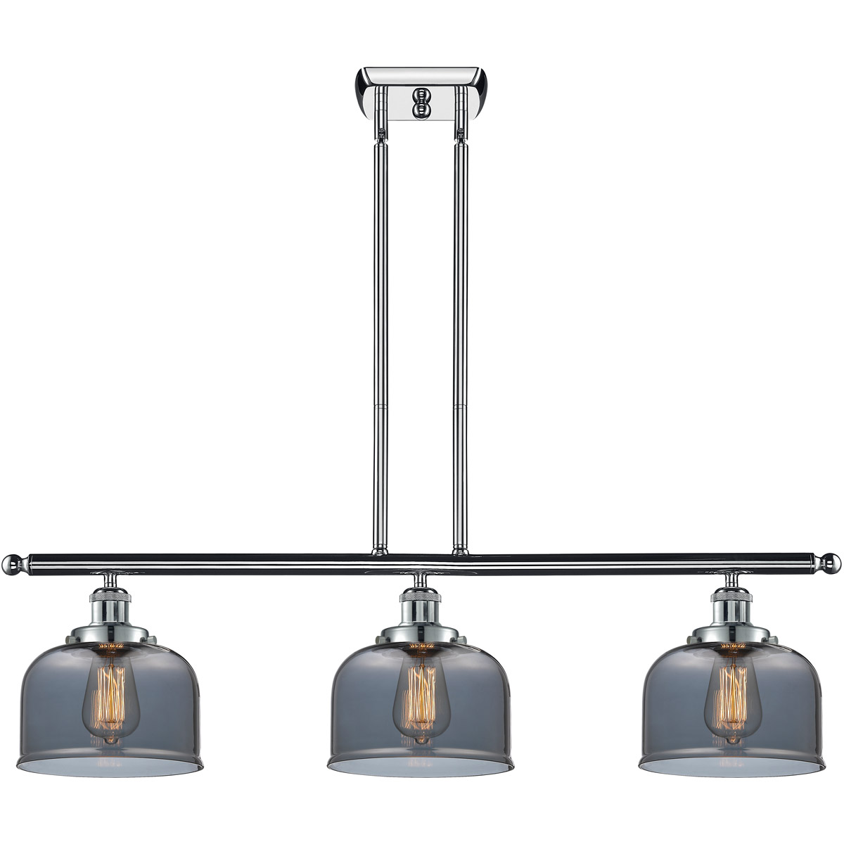 Ballston Large Bell 3 Light 36 inch Polished Chrome Island Light Ceiling Light in Light Smoke Glass, Ballston
