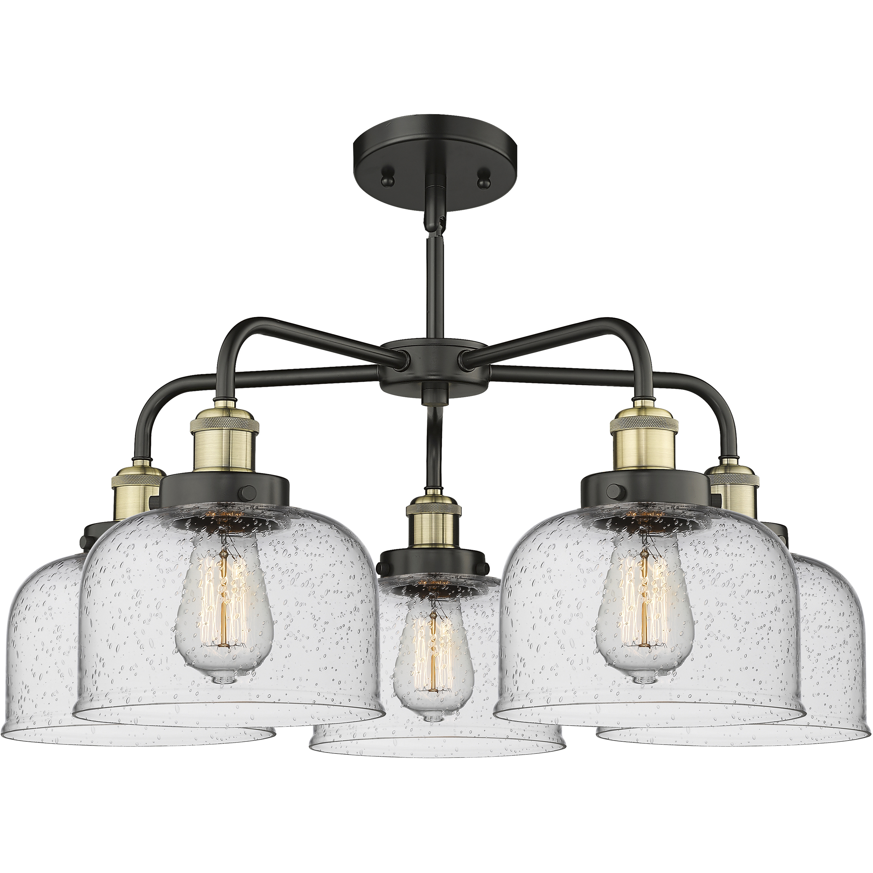 Cone 5 Light 26.25 inch Black Antique Brass Chandelier Ceiling Light