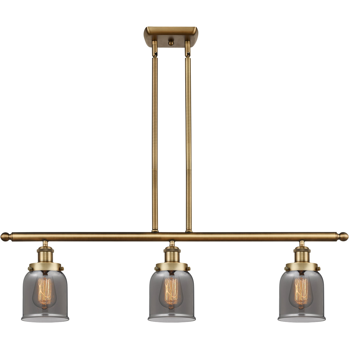 Ballston Small Bell LED 36 inch Brushed Brass Island Light Ceiling Light in Plated Smoke Glass