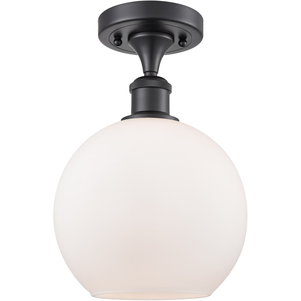 Ballston Athens 1 Light 8 inch Matte Black Semi-Flush Mount Ceiling Light in Matte White Glass, Ballston