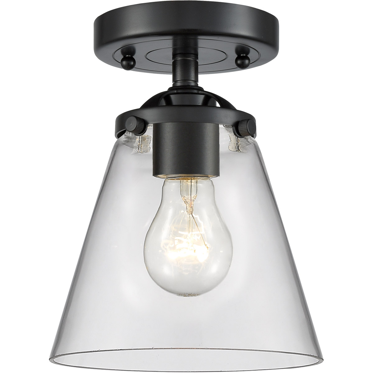 Nouveau Small Cone LED 6 inch Oil Rubbed Bronze Semi-Flush Mount Ceiling Light in Clear Glass, Nouveau