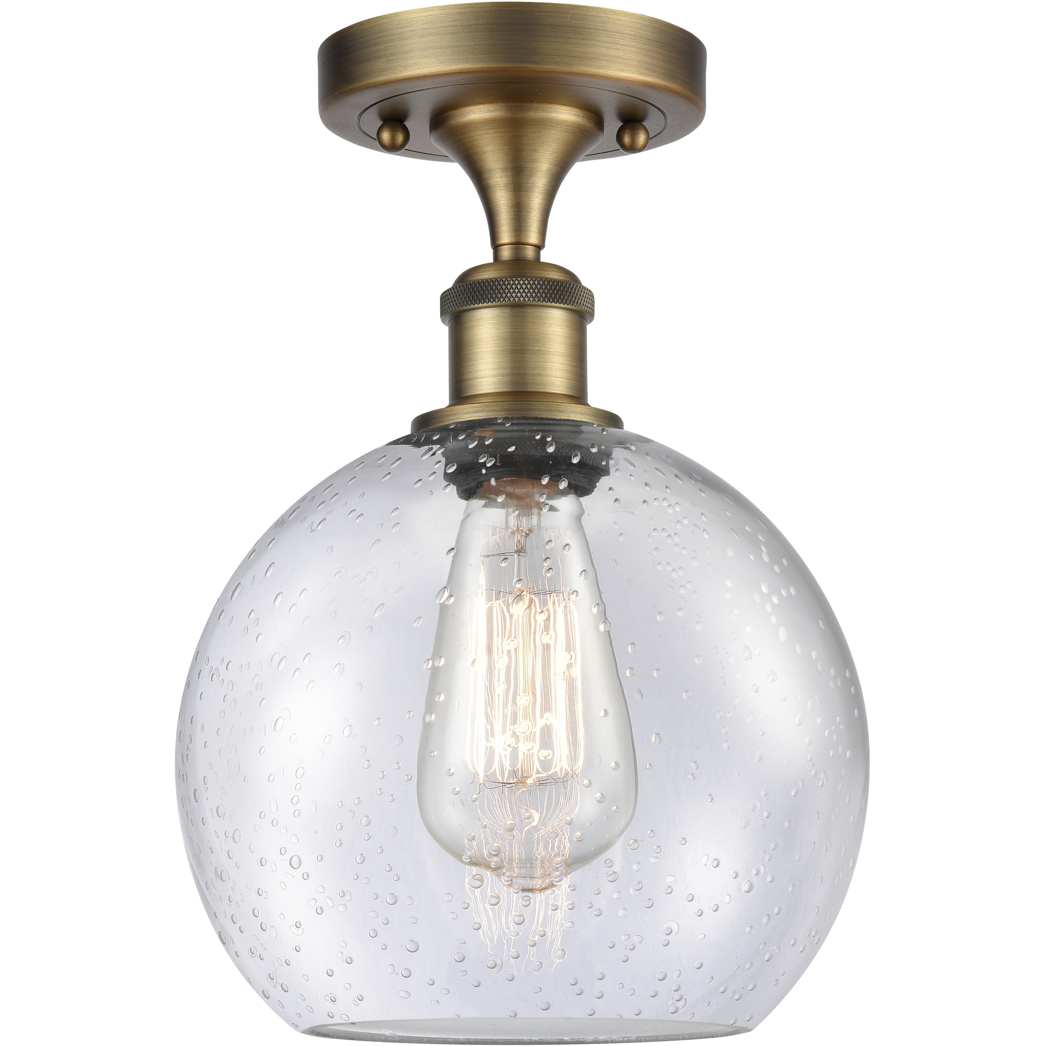 Athens 1 Light 8 inch Brushed Brass Semi-Flush Mount Ceiling Light in Seedy Glass