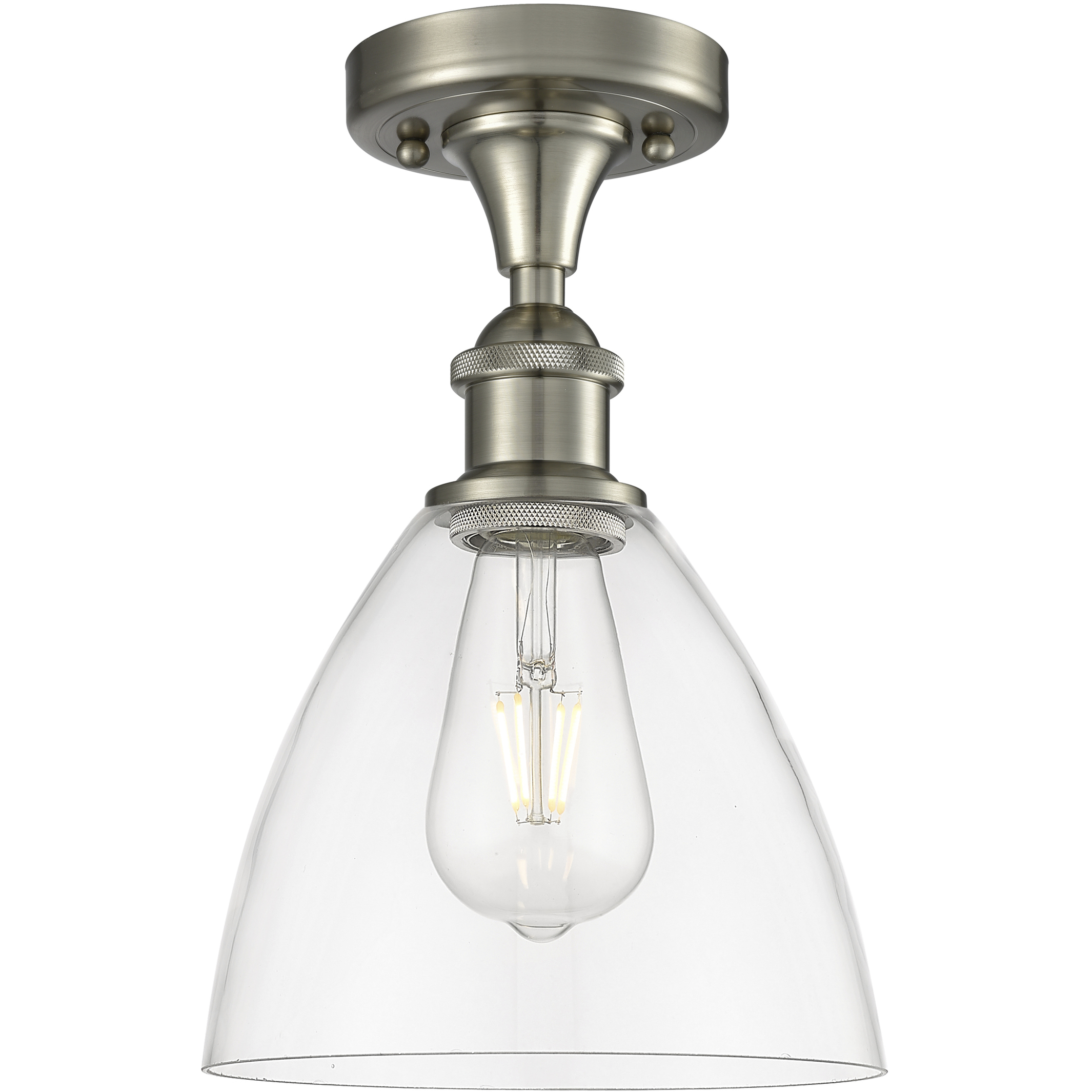Edison Bristol Glass 1 Light 7.5 inch Brushed Satin Nickel Semi-Flush Mount Ceiling Light in Clear Glass