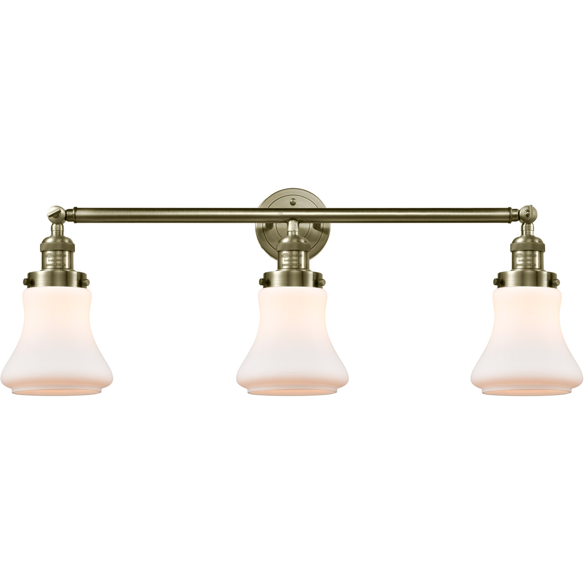 Franklin Restoration Bellmont LED 30 inch Antique Brass Bath Vanity Light Wall Light in Matte White Glass, Franklin Restoration