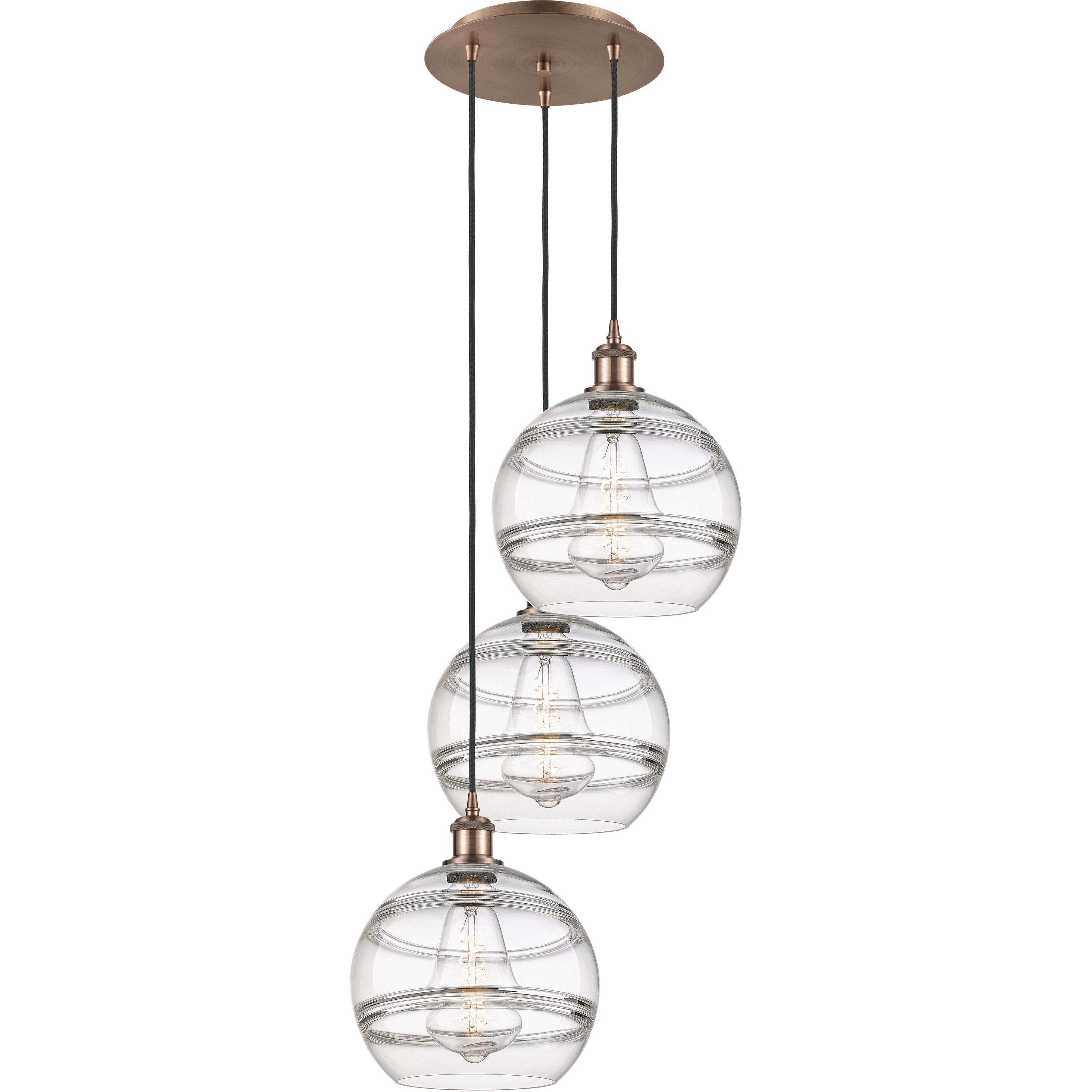 Ballston Rochester 3 Light 16.5 inch Antique Copper Cord Hung Multi Pendant Ceiling Light