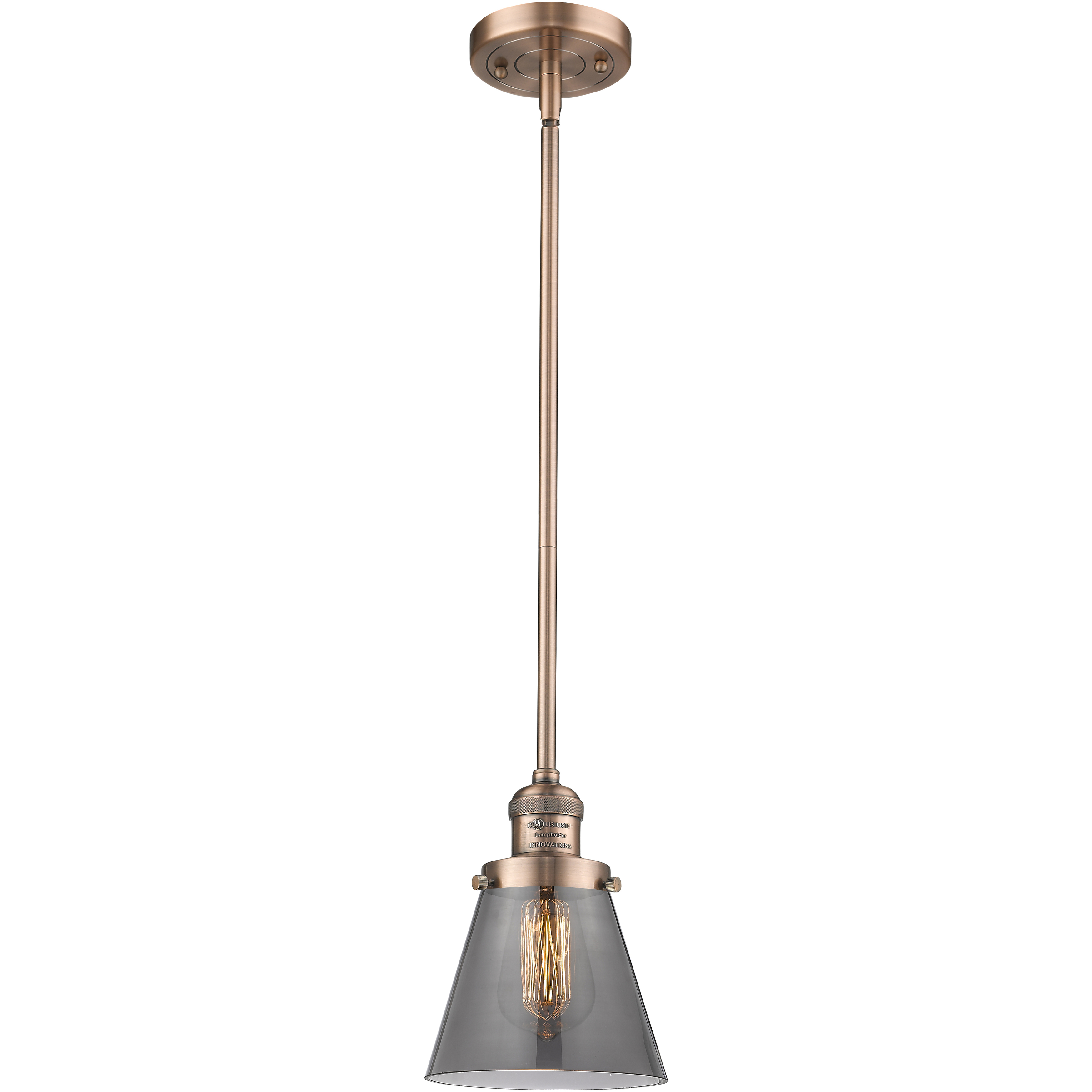 Franklin Restoration Cone 1 Light 6 inch Antique Copper Mini Pendant Ceiling Light in Bulb Not Included, Light Smoke Glass, Franklin Restoration
