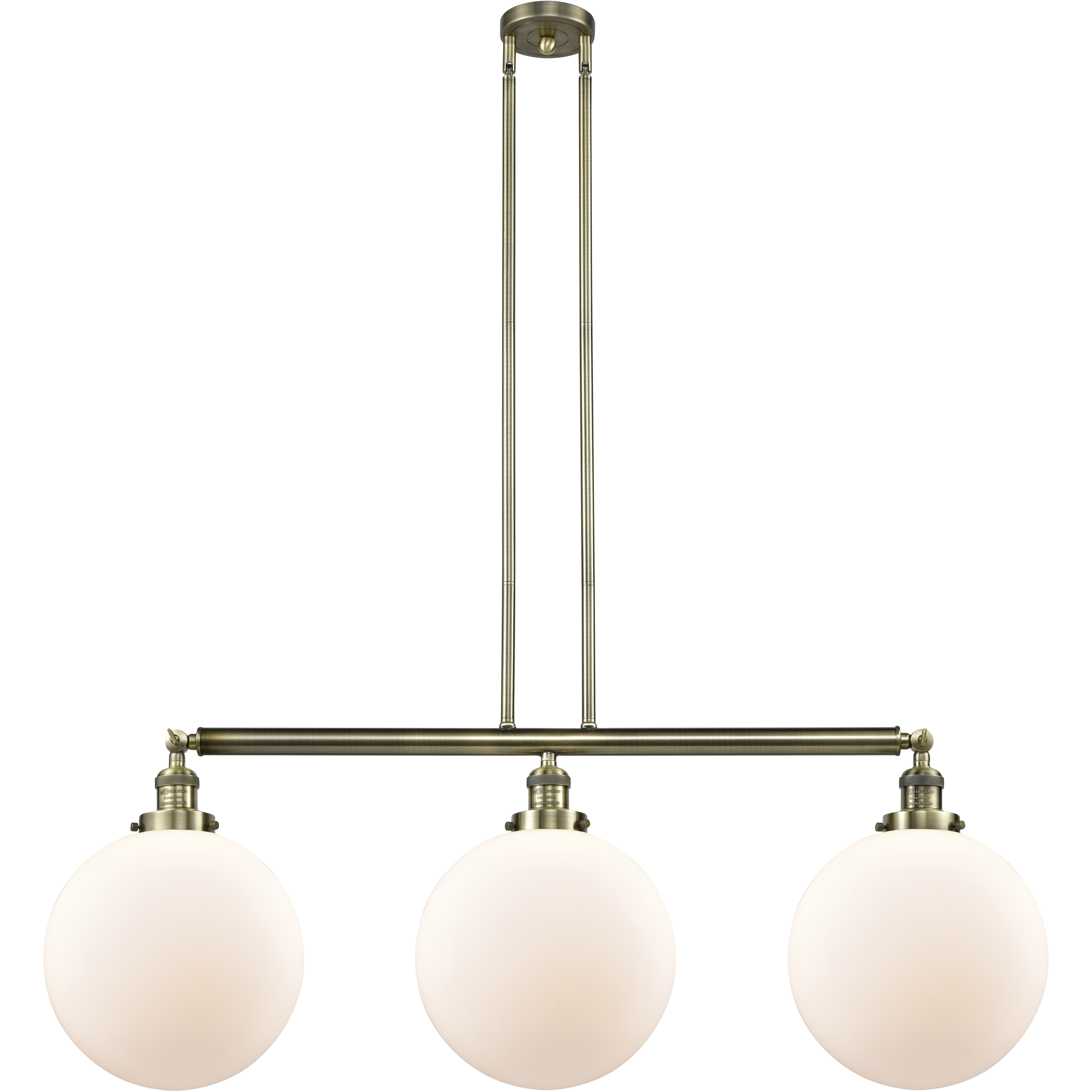 Franklin Restoration XX-Large Beacon 3 Light 44 inch Antique Brass Island Light Ceiling Light in Matte White Glass, Franklin Restoration