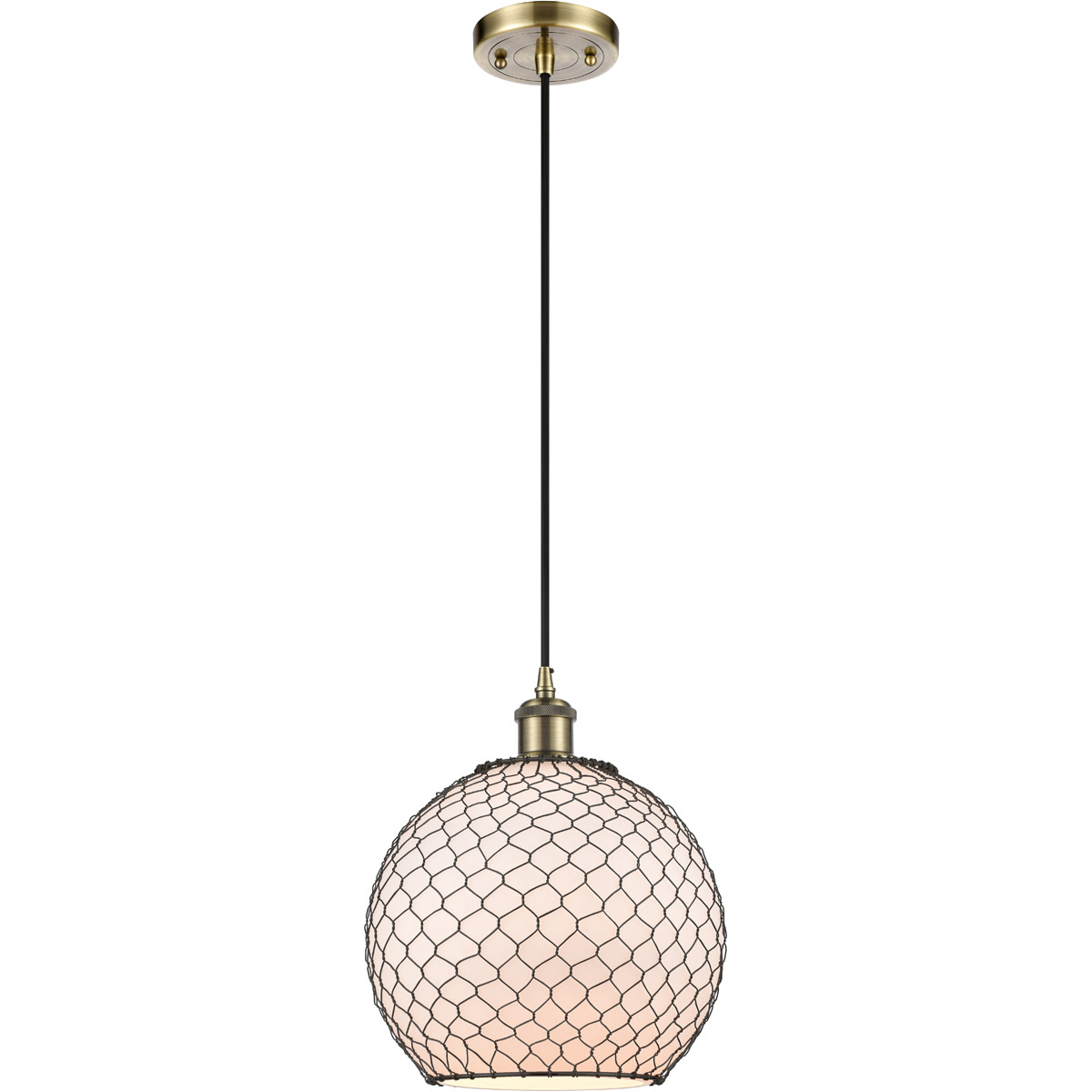 Ballston Large Farmhouse Chicken Wire 1 Light 10 inch Antique Brass Mini Pendant Ceiling Light, Ballston