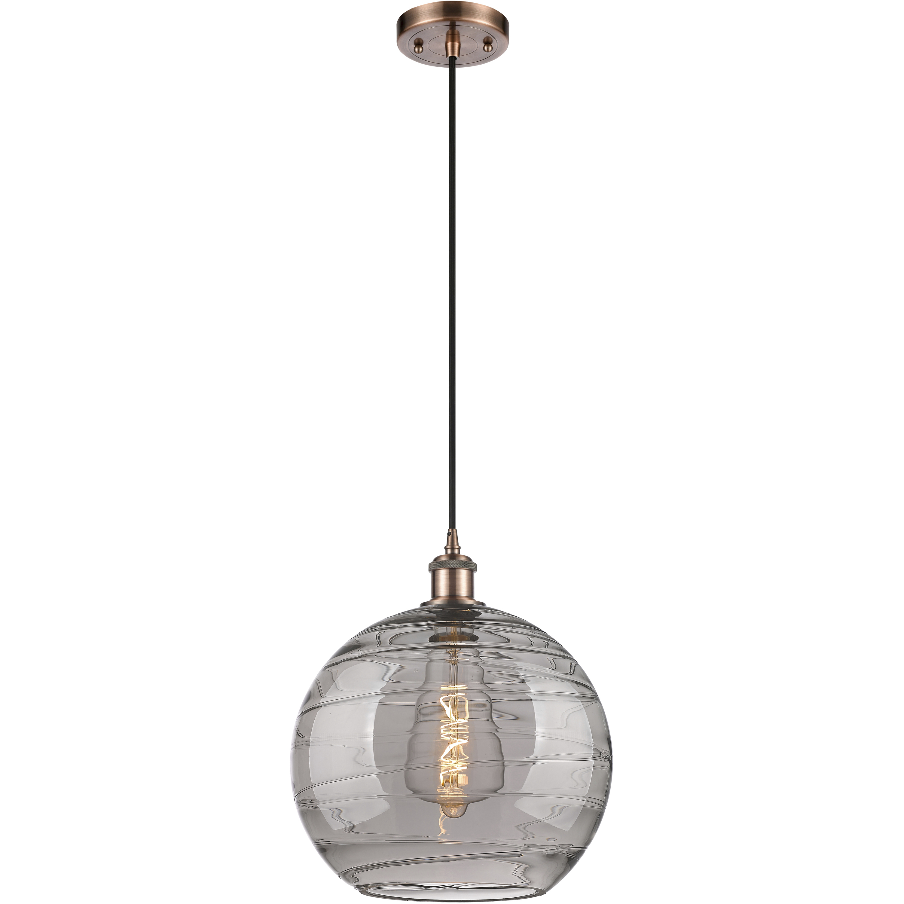 Ballston Athens Deco Swirl 1 Light 12 inch Antique Copper Cord Hung Mini Pendant Ceiling Light
