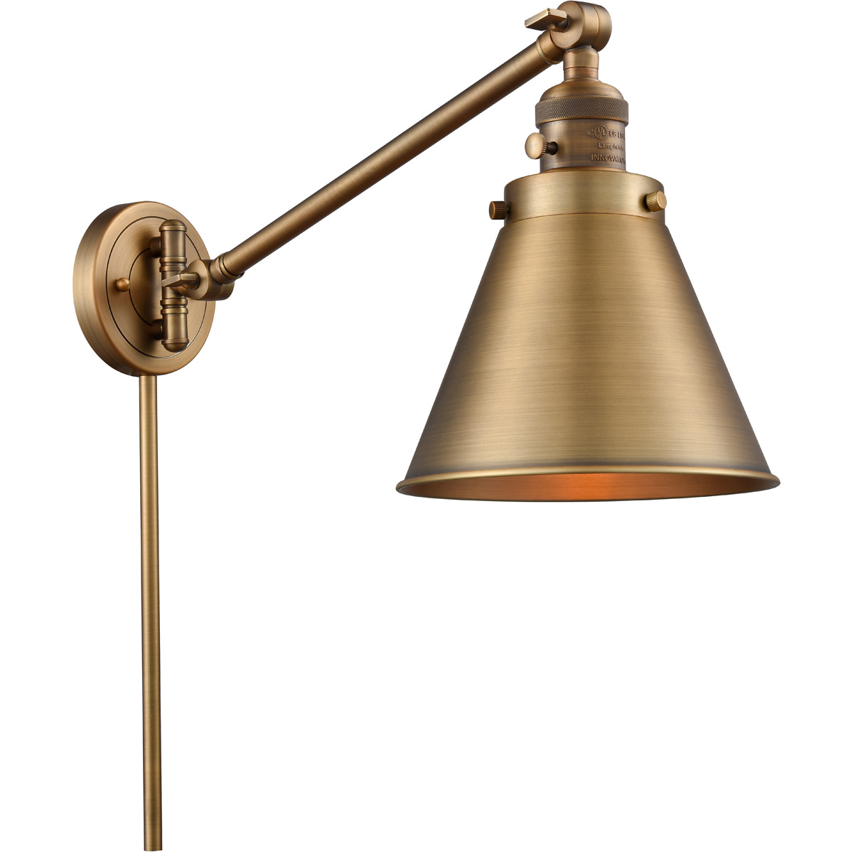Appalachian 18 inch 100 watt Brushed Brass Swing Arm Wall Light, Franklin Restoration