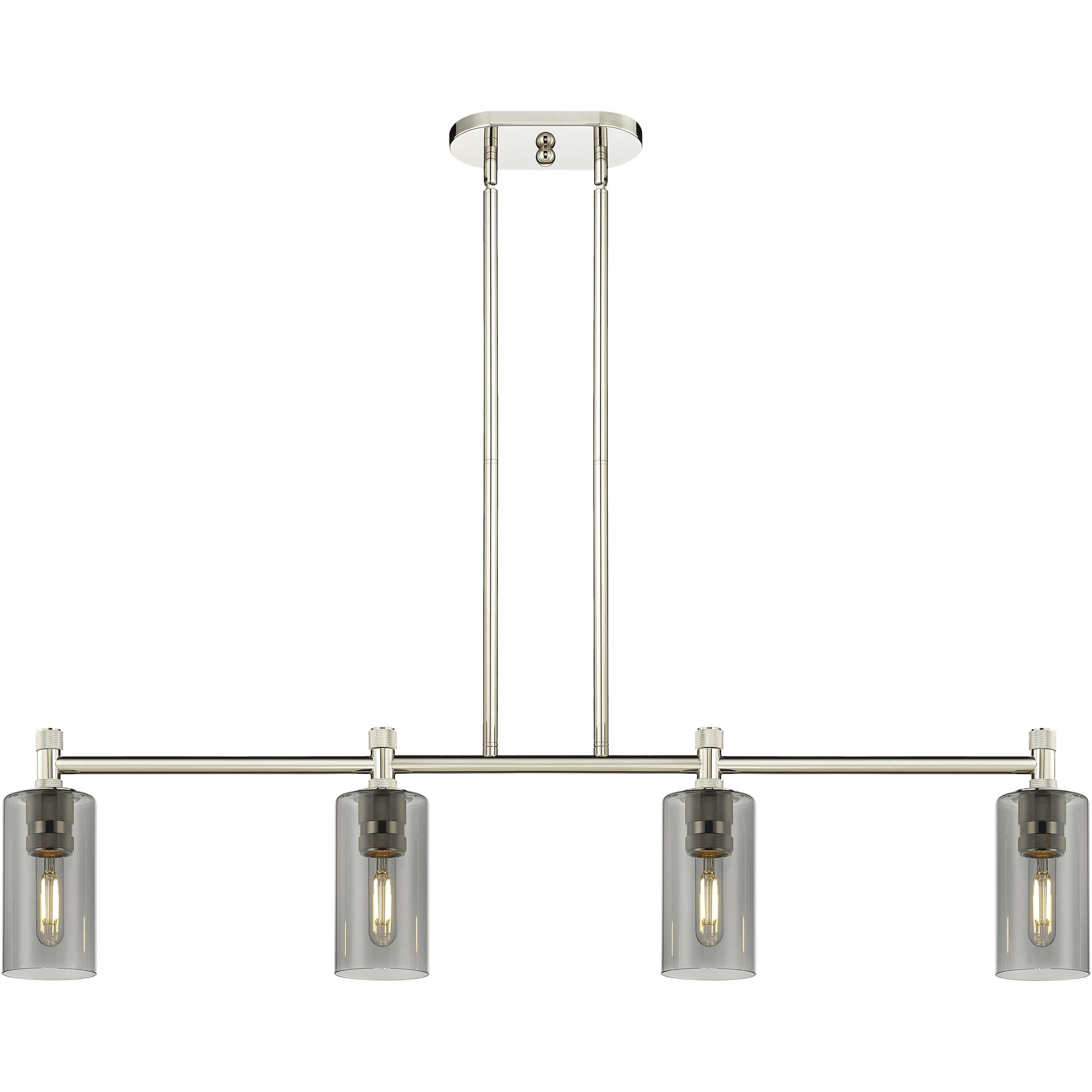 Downtown Urban Crown Point 4 Light 43.75 inch Polished Nickel Island Light Ceiling Light in Light Smoke Glass