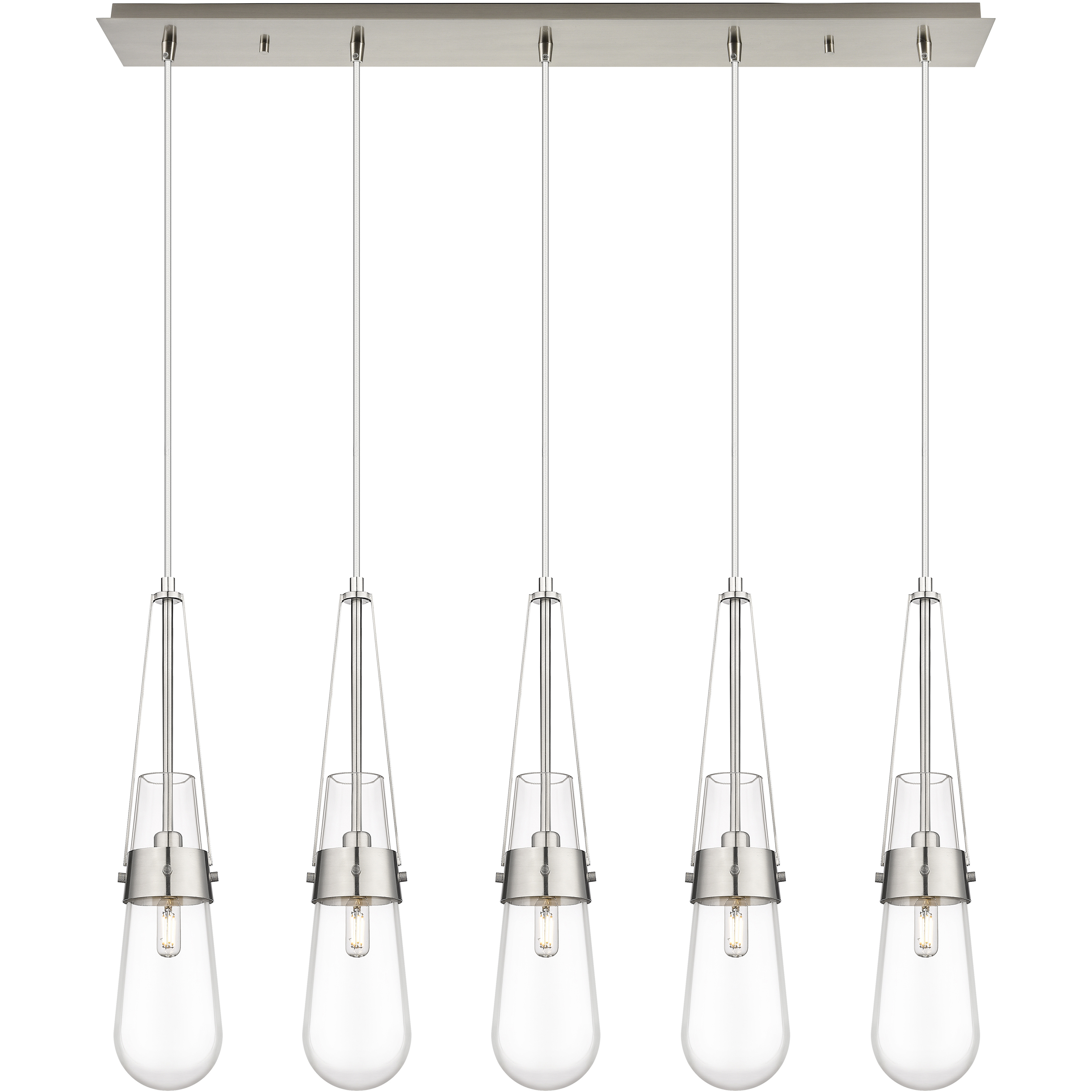 Milan 5 Light 36.13 inch Brushed Satin Nickel Linear Pendant Ceiling Light in Clear Glass