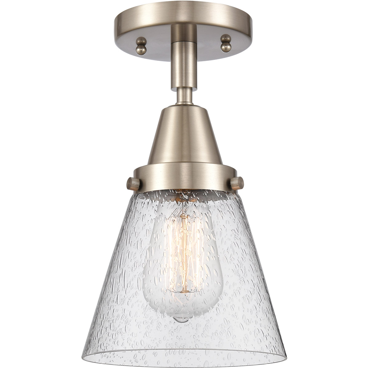 Franklin Restoration Small Cone 1 Light 6 inch Brushed Satin Nickel Flush Mount Ceiling Light in Seedy Glass