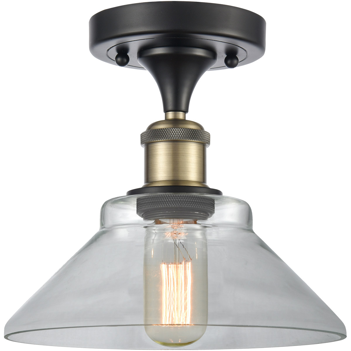 Ballston Orwell LED 8 inch Black Antique Brass Semi-Flush Mount Ceiling Light in Clear Glass, Ballston